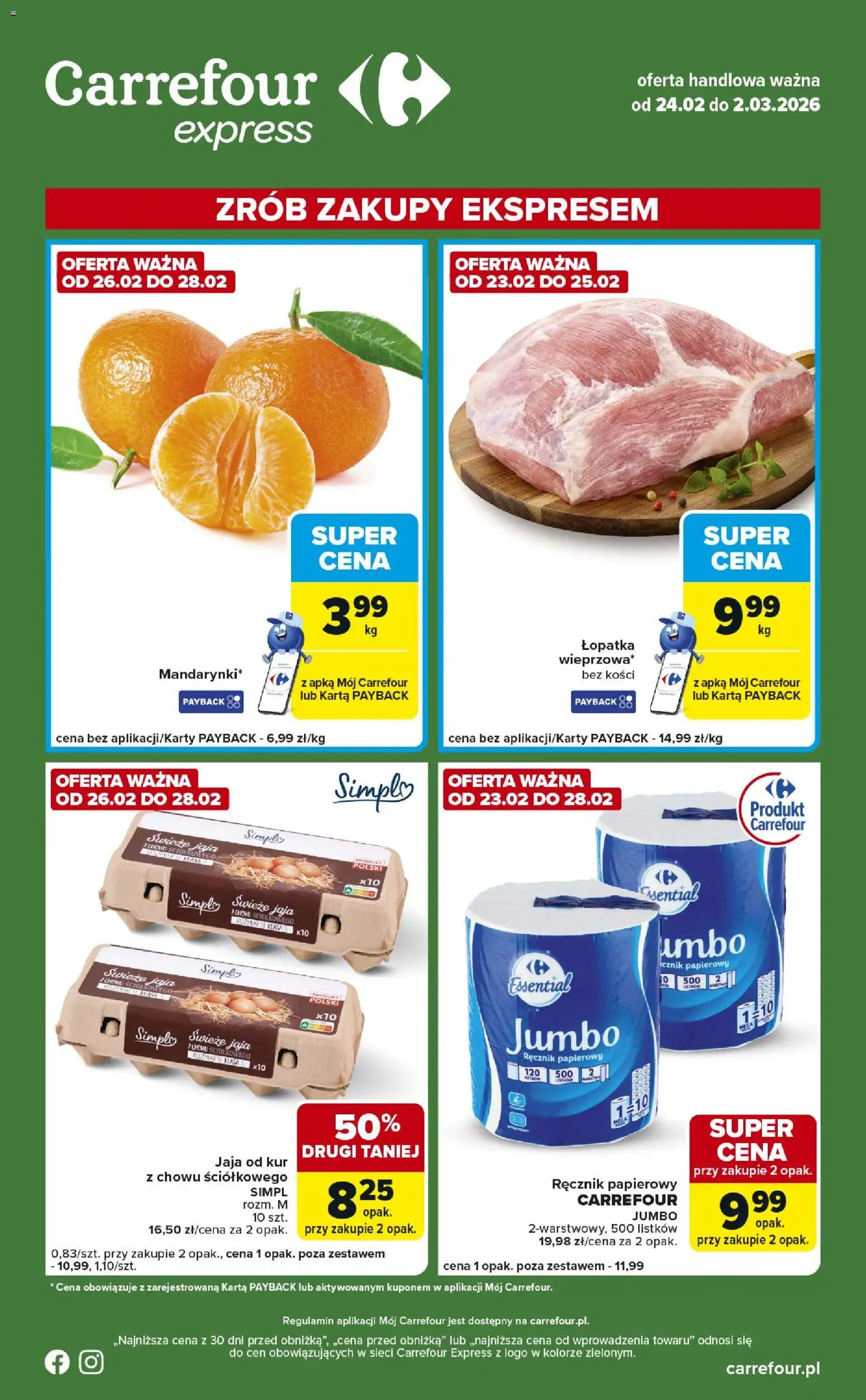 Carrefour Gazetka - Express od 24.02.2026 | Strona: 1 | Produkty: Karta, Ręcznik papierowy, Jaja
