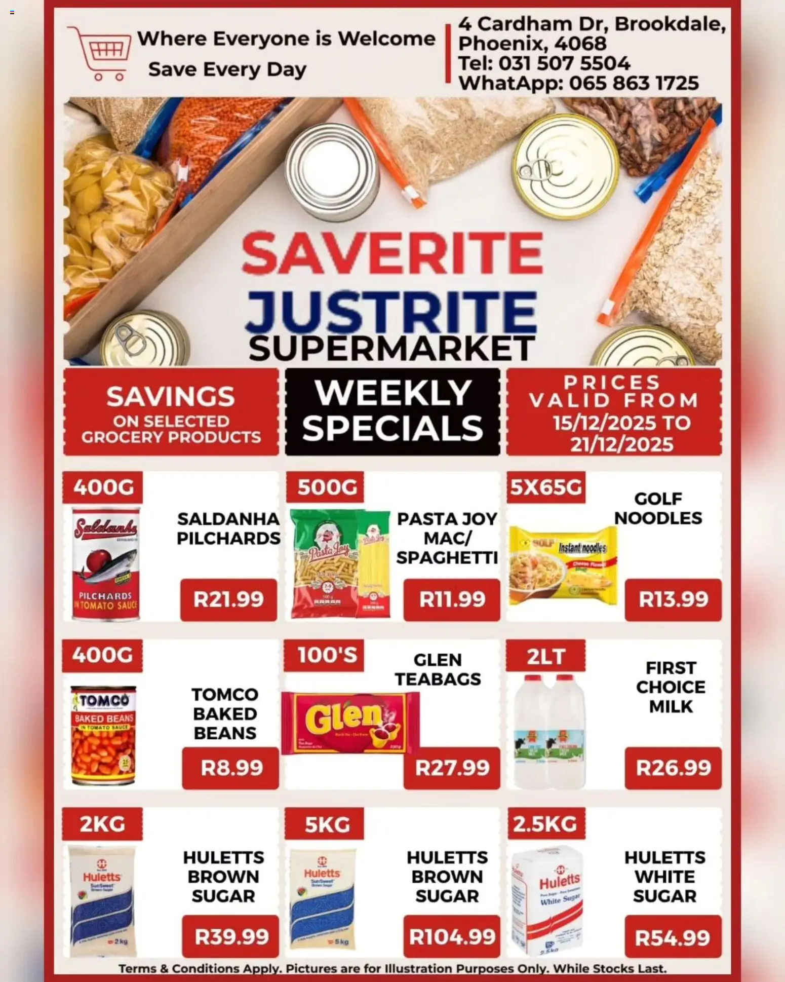 New Saverite catalogue – valid from 15.12.2025 | Page: 2 | Products: Pilchards, Beans, Tomato sauce, Sauce