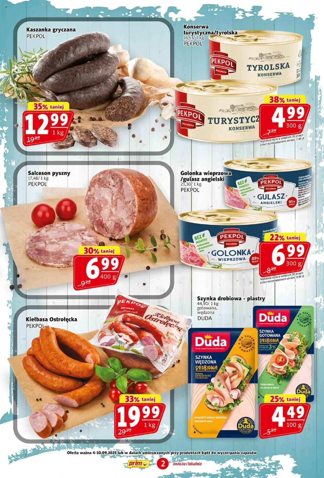 Prim Market Gazetka od 04.09.2025 | Strona: 2 | Produkty: Szynka drobiowa, Mięso, Kaszanka, Gulasz