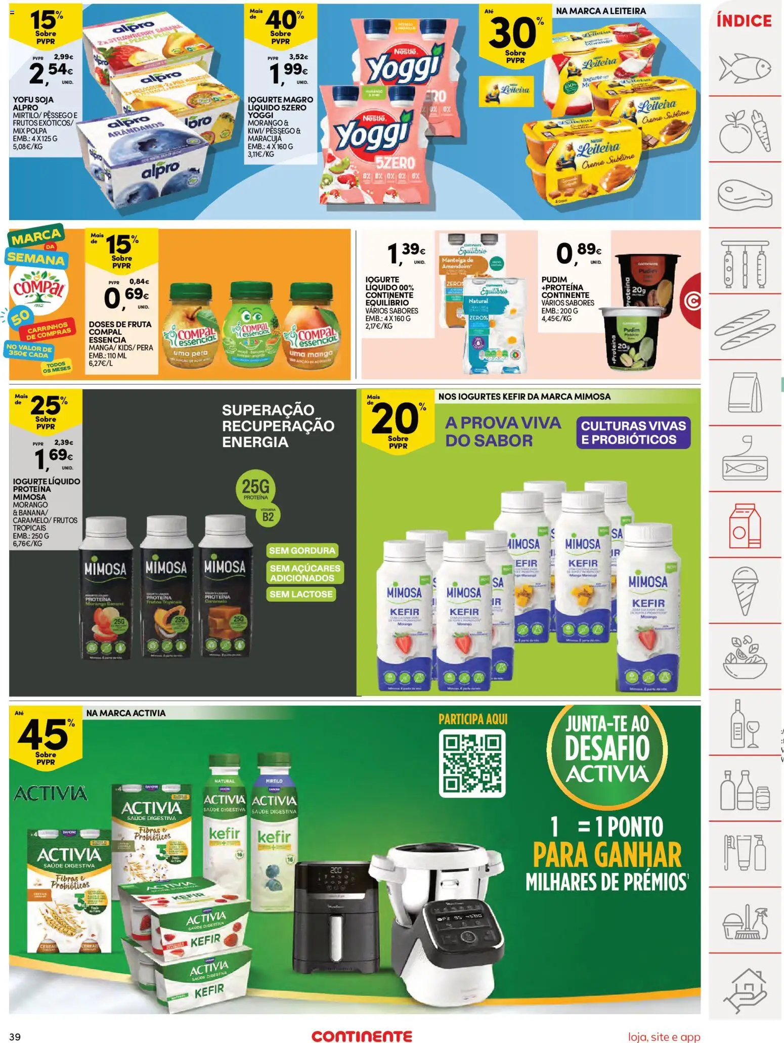 Continente Semanal Continente Bom Dia │ válido de 24.03.2026 | Página: 39 | Produtos: Soja, Probióticos, Pudim, Iogurte liquido