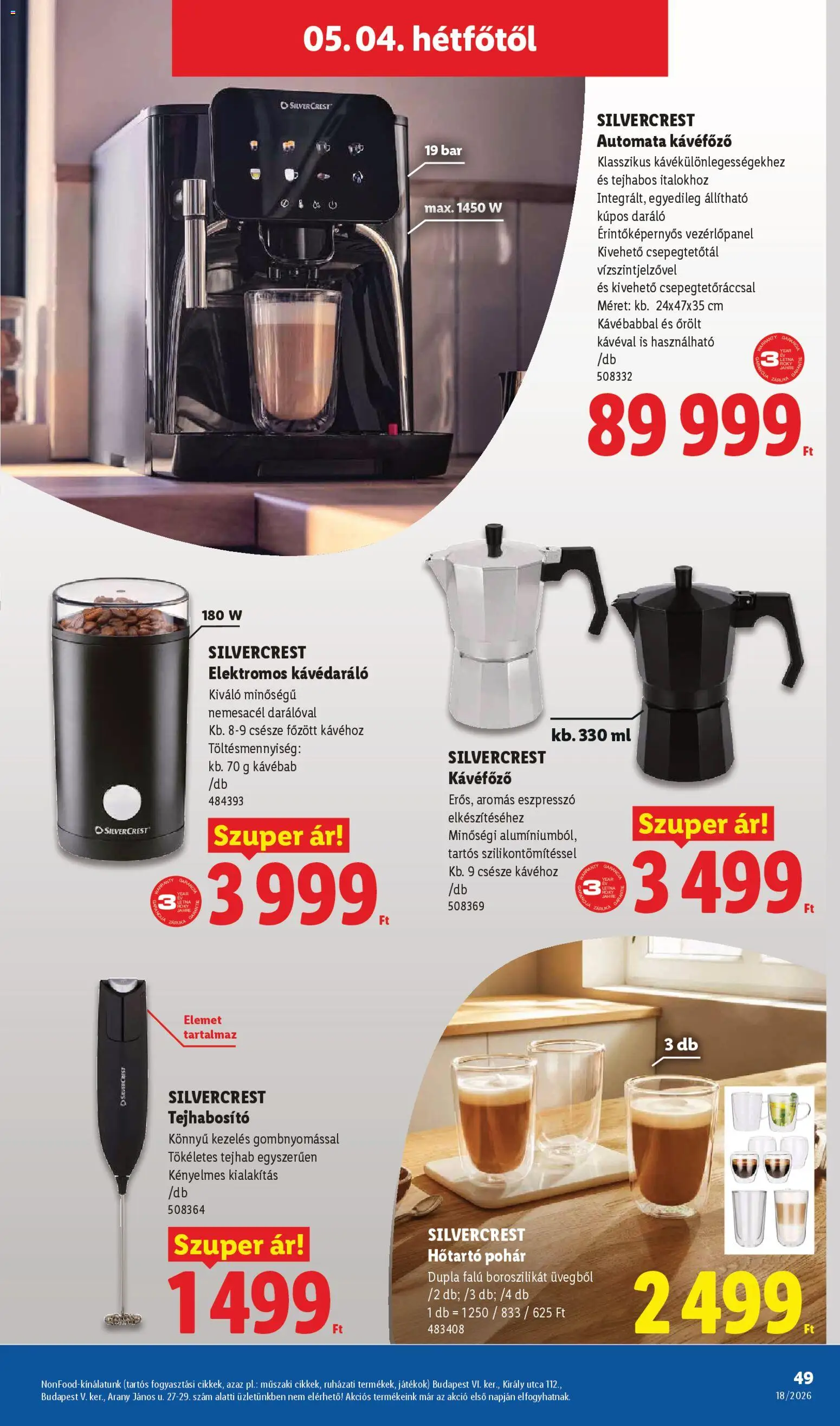 Lidl akciós ujság - amely érvényes a következő dátumtól: 30.04.2026 | Oldal: 49 | Termékek: Kávédaráló, Játékok, Automata kávéfőző, Pohár