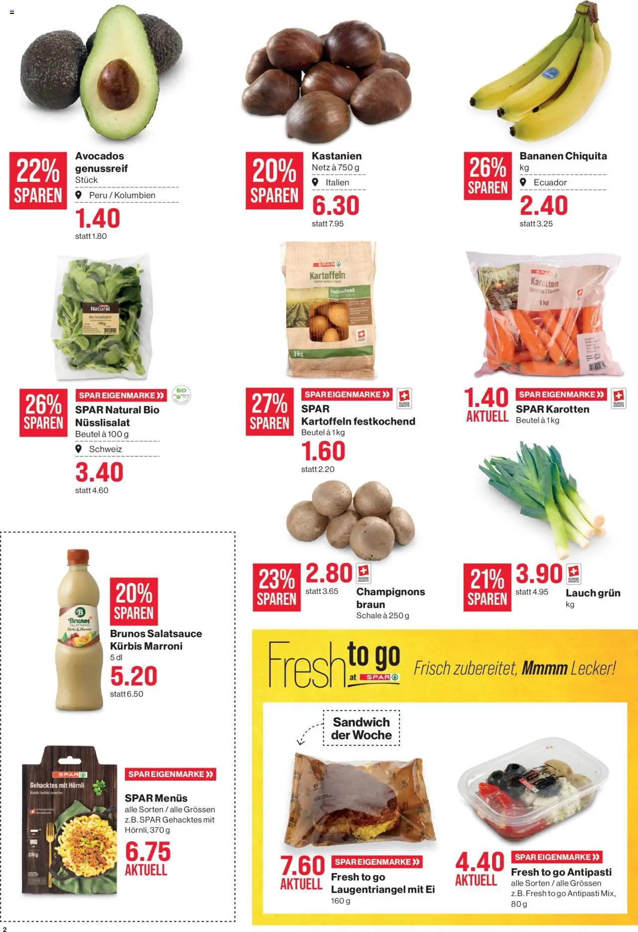 SPAR Aktionen – gültig ab 16.10.2025 | Seite: 2 | Produkte: Champignons, Bananen, Kartoffeln, Kürbis