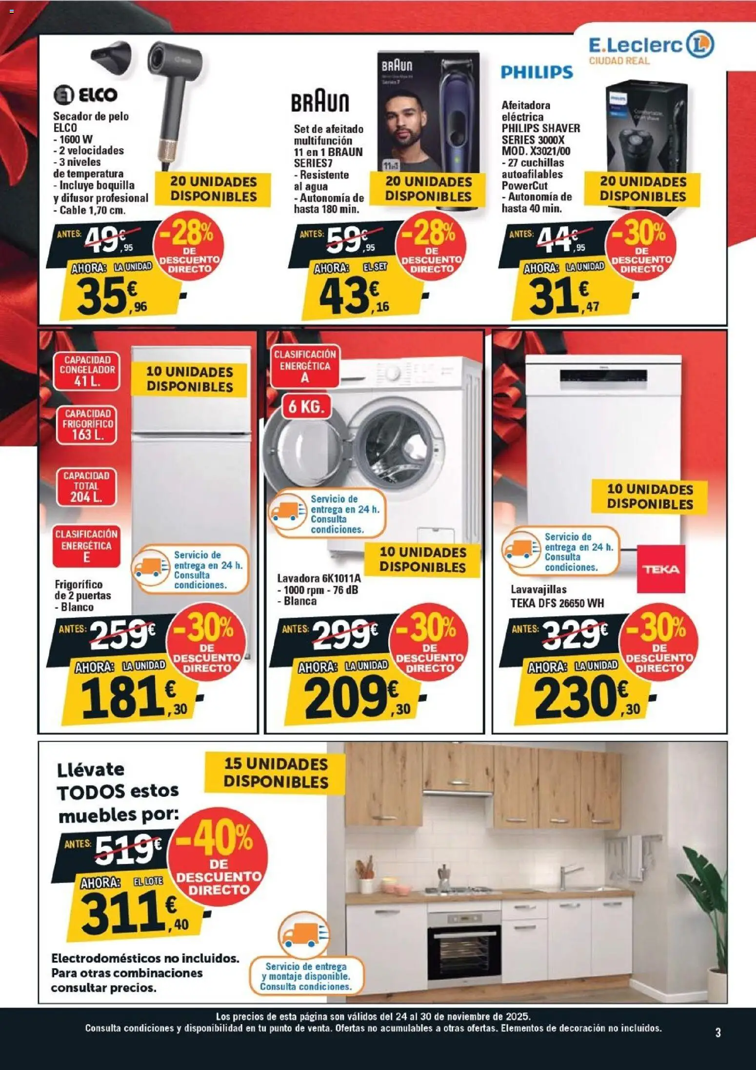 E.Leclerc - Black Friday │ válido desde el 24.11.2025 | Página: 3 | Productos: Cable, Afeitadora, Lavavajillas, Secador de pelo
