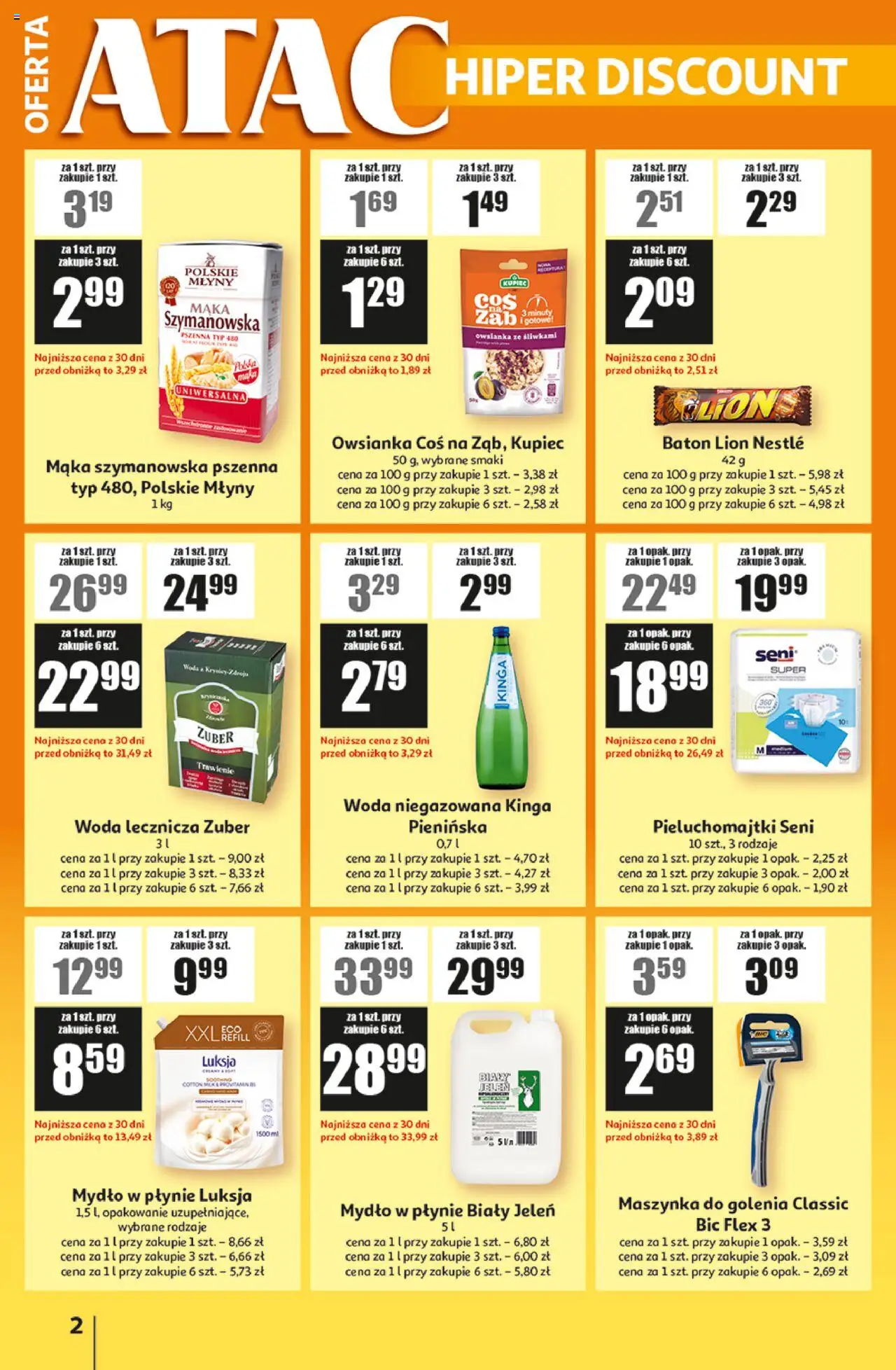 Auchan Gazetka - ATAC Hiper Discount od 18.09.2025 | Strona: 2 | Produkty: Owsianka, Jeleń, Woda niegazowana, Mydło