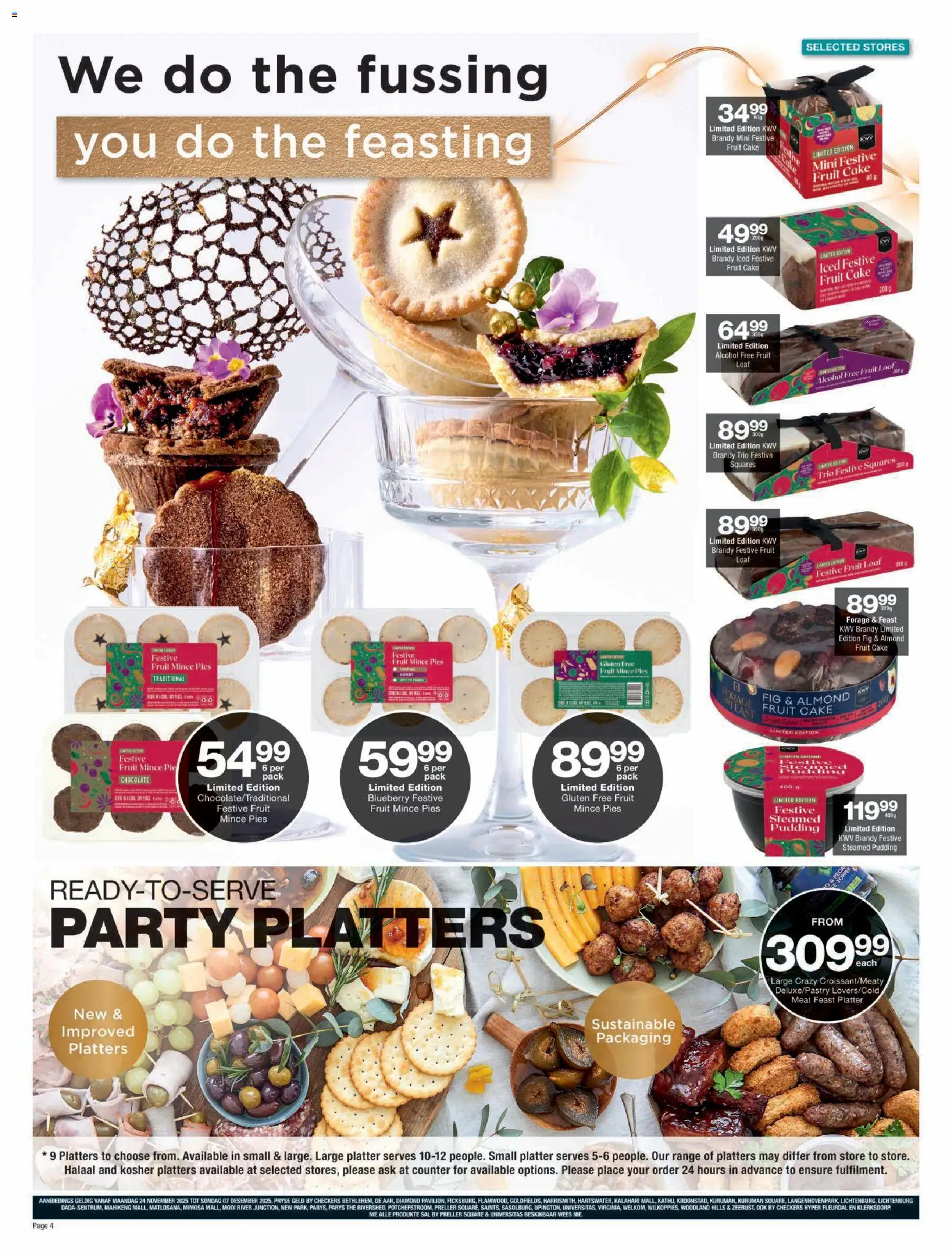New Checkers catalogue – valid from 24.11.2025 | Page: 4 | Products: Cake, Platter, Brandy, Chocolate