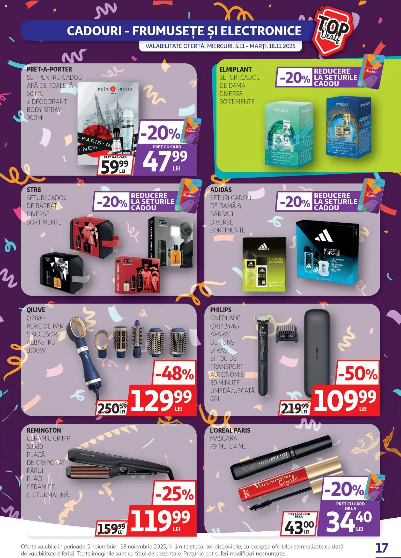 Noul catalog Auchan – valabil de la 05.11.2025 | Pagină: 17 | Produse: Perie de păr, Body, Apă de toaletă, Mascara