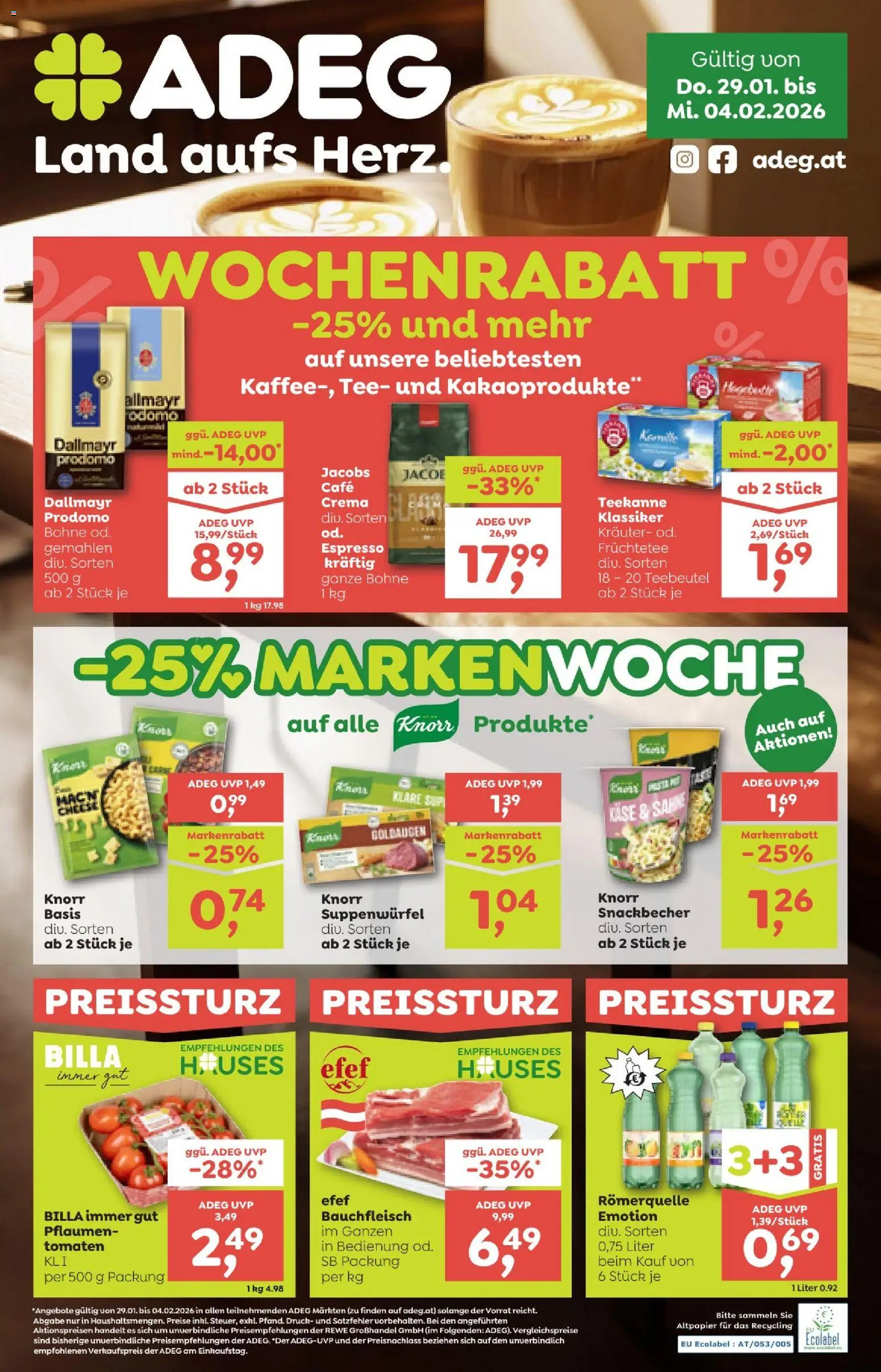 ADEG Vorarlberg gültig ab 29.01.2026 | Seite: 1 | Produkte: Tomaten, Tee