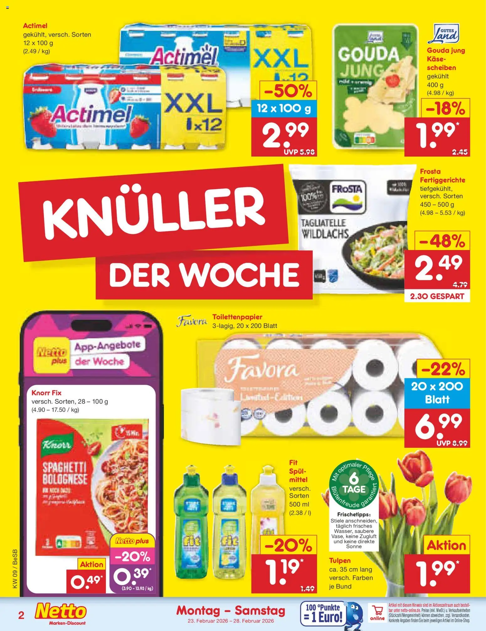Netto Marken-Discount Prospekt 	 – gültig ab 23.02.2026 | Seite: 2 | Produkte: Knorr fix, Käse, Frosta, Fertiggerichte
