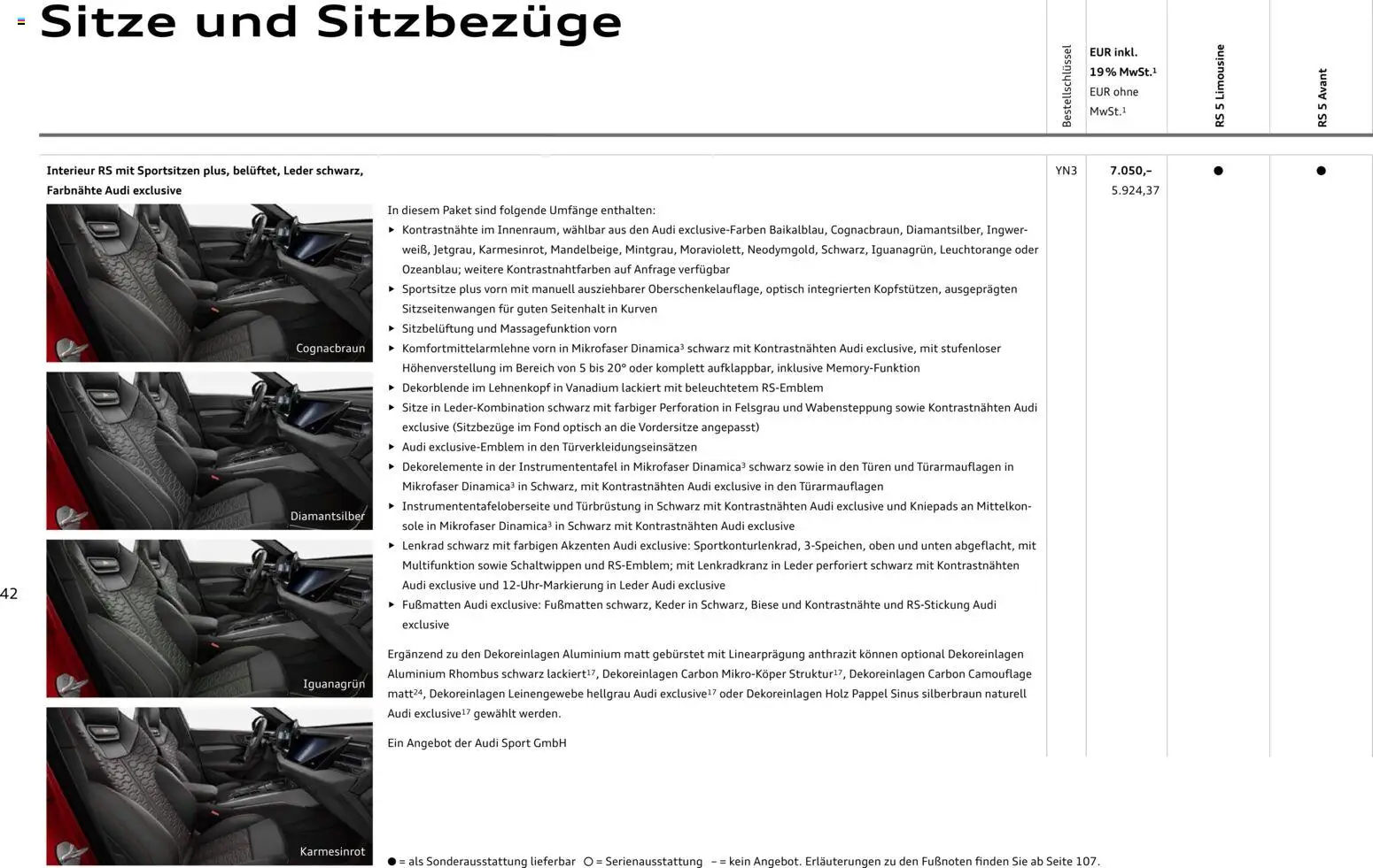 Audi RS 5 Limousine / RS 5 Avant – gültig ab 01.04.2026 | Seite: 42