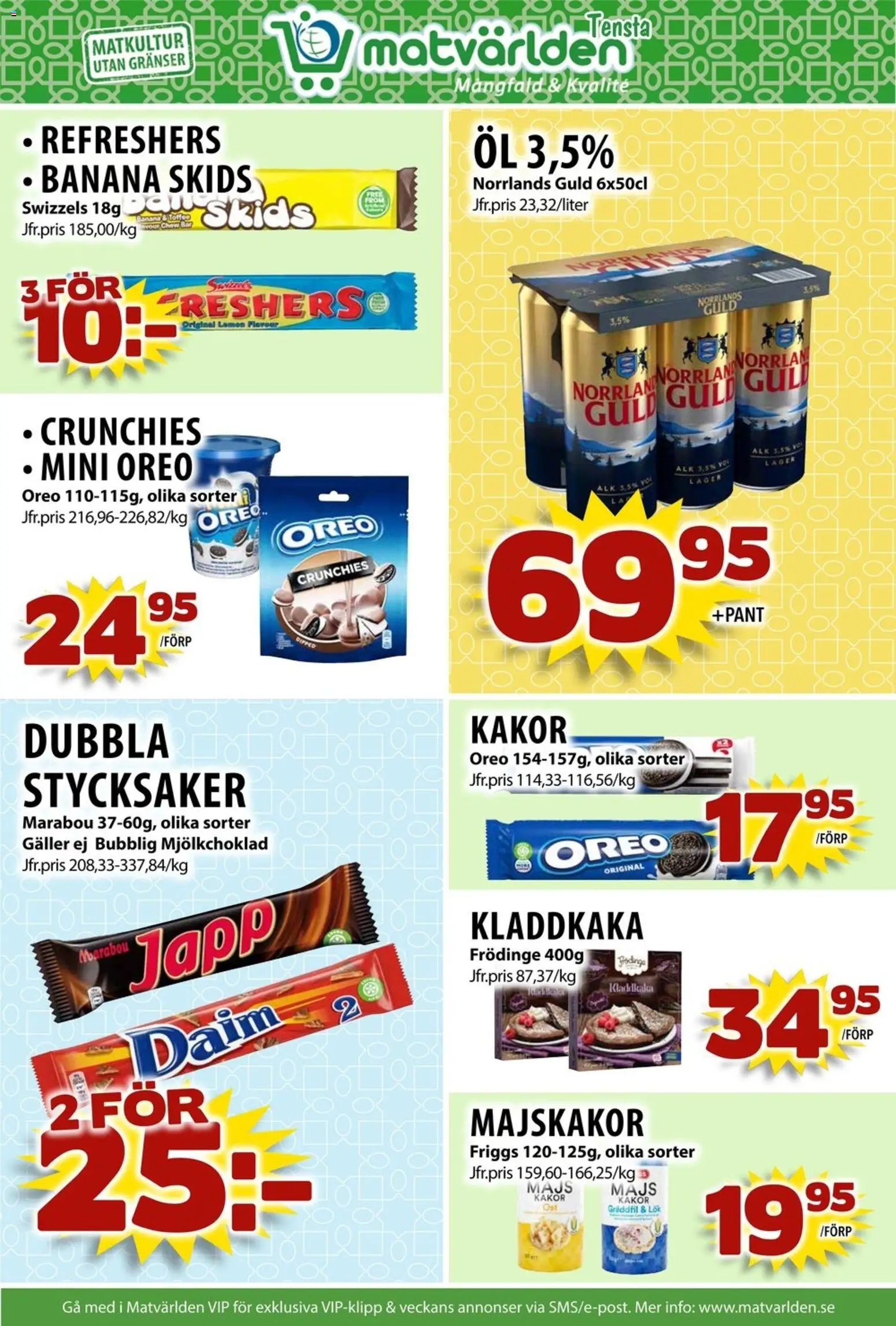 Matvärlden reklamblad aktuell från 10.11.2025 | Sida: 8 | Produkter: Kladdkaka, Öl, Gräddfil, Majs