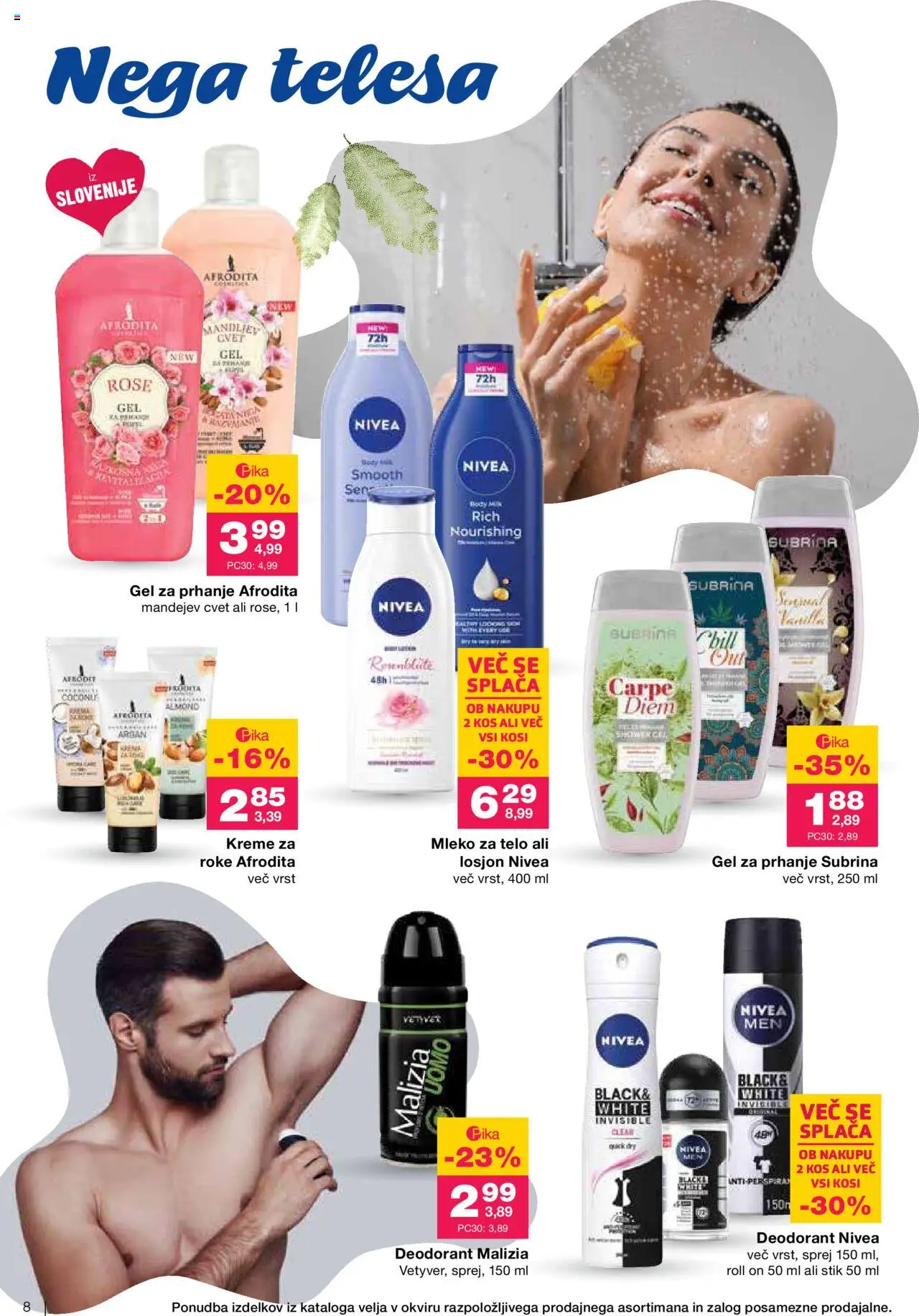 Mercator katalog nega za vso družino │ velja od 27.08.2025 | Stran: 8 | Izdelki: Gel za prhanje, Kos, Mleko, Deodorant