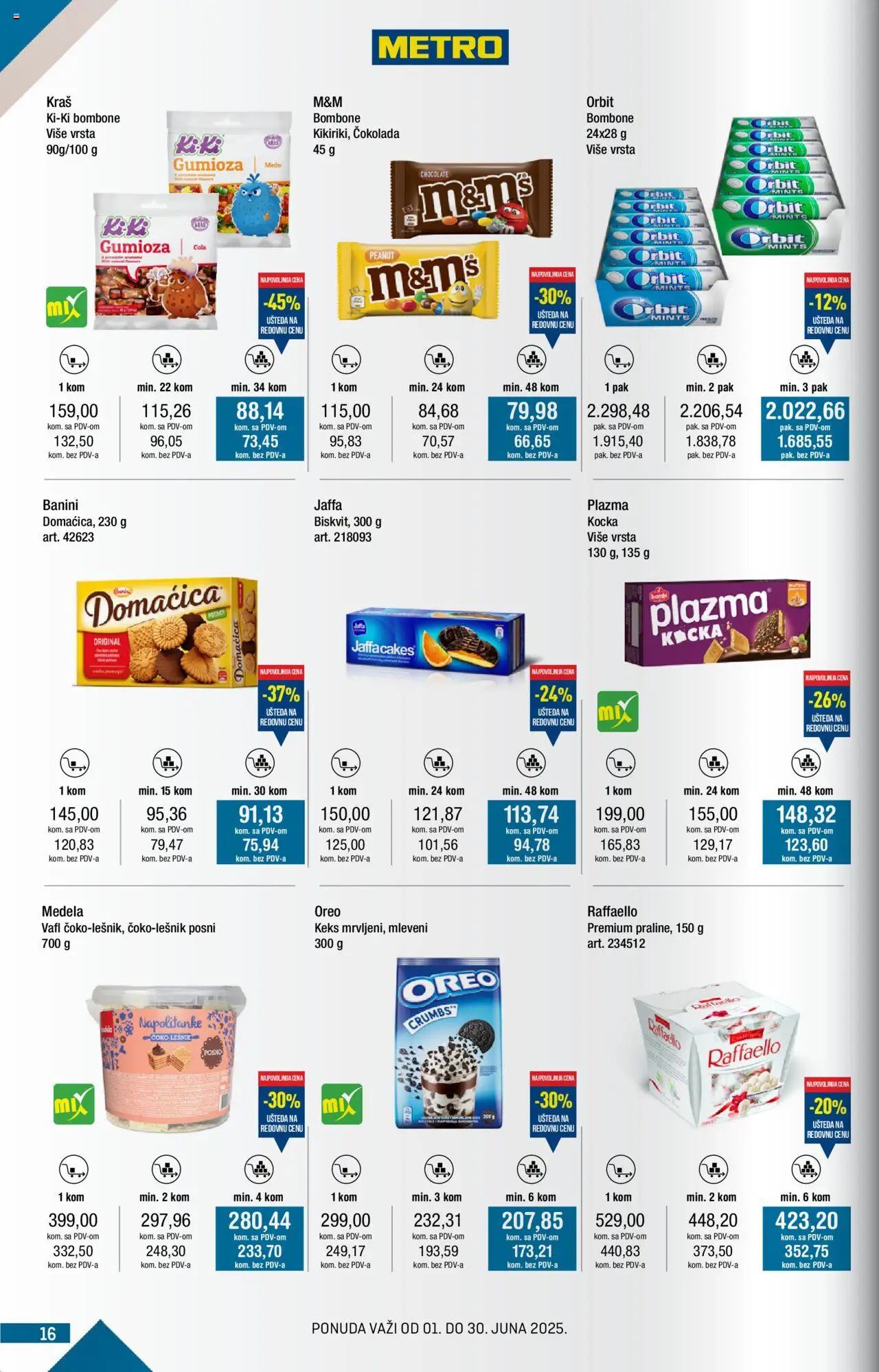 Metro katalog - važi od 01.06.2025 | Strana: 16 | Proizvode: Raffaello, Domaćica, Čokolada, Napolitanke