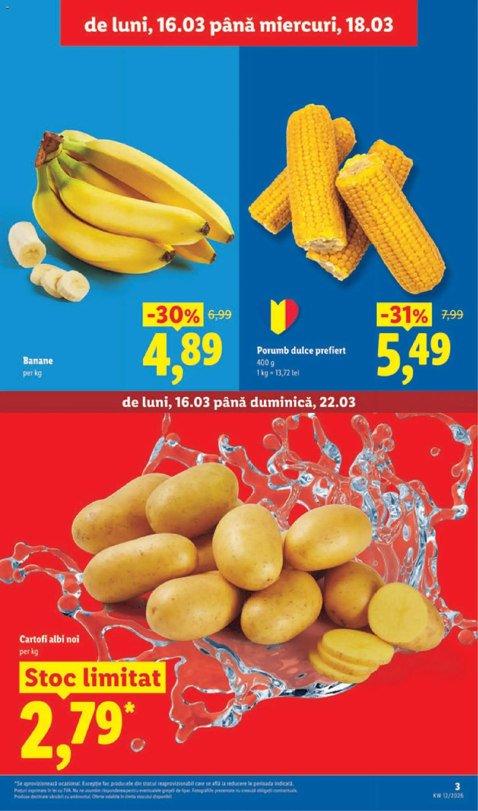 Noul catalog Lidl – valabil de la 16.03.2026 | Pagină: 3 | Produse: Banane, Porumb, Cartofi