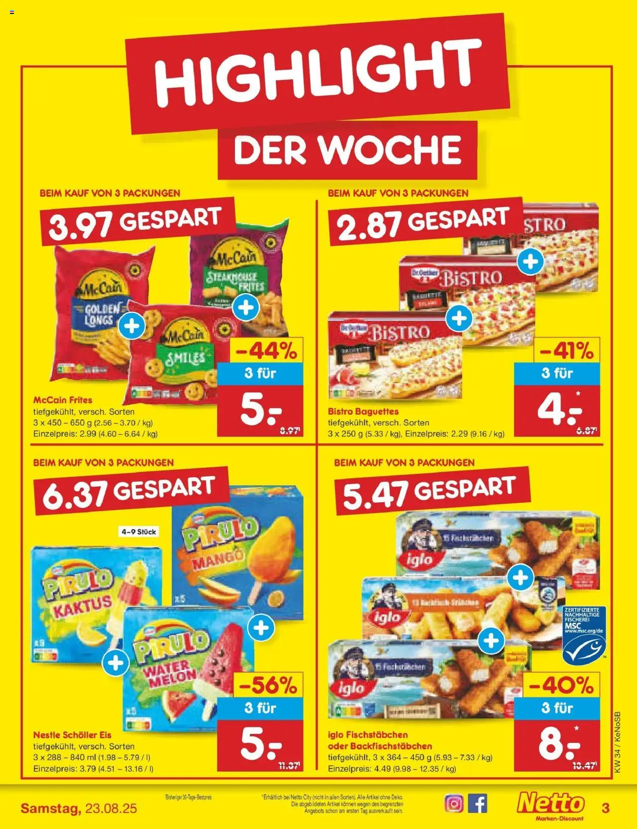 Netto Marken-Discount prospekt Bonn	 - gültig ab dem 18.08.2025 | Seite: 3 | Produkte: Iglo, Fischstabchen, Mango, Eis