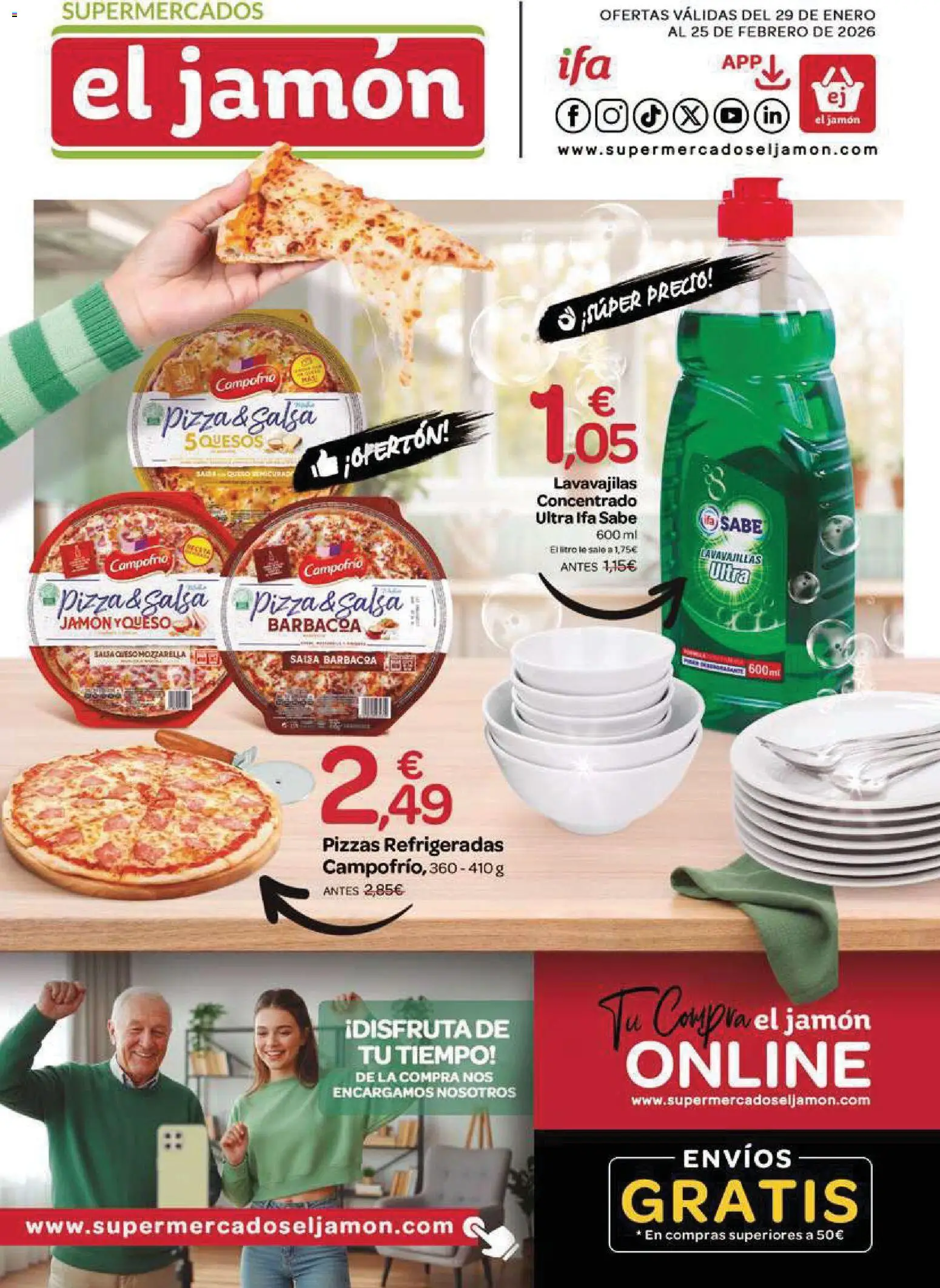 Supermercados El Jamón folleto │ válido desde el 29.01.2026 | Página: 1 | Productos: Jamón, Pizza, Barbacoa, Lavavajillas