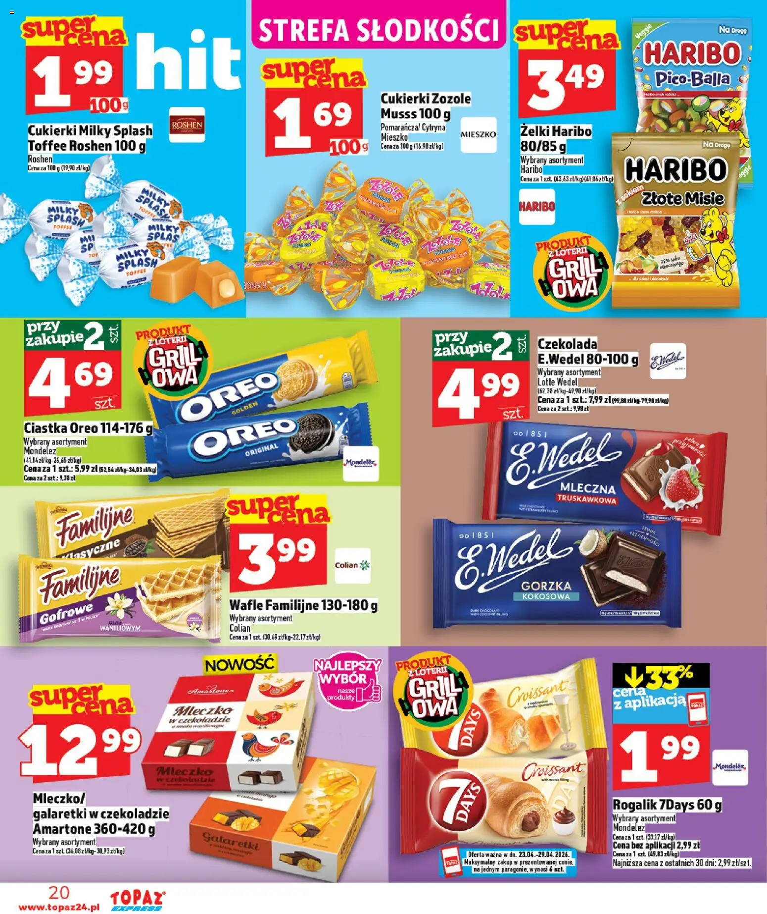 Topaz gazetka - Express od 23.04.2026 | Strona: 20 | Produkty: Cukierki zozole, Grill, Ciastka Oreo, Czekolada