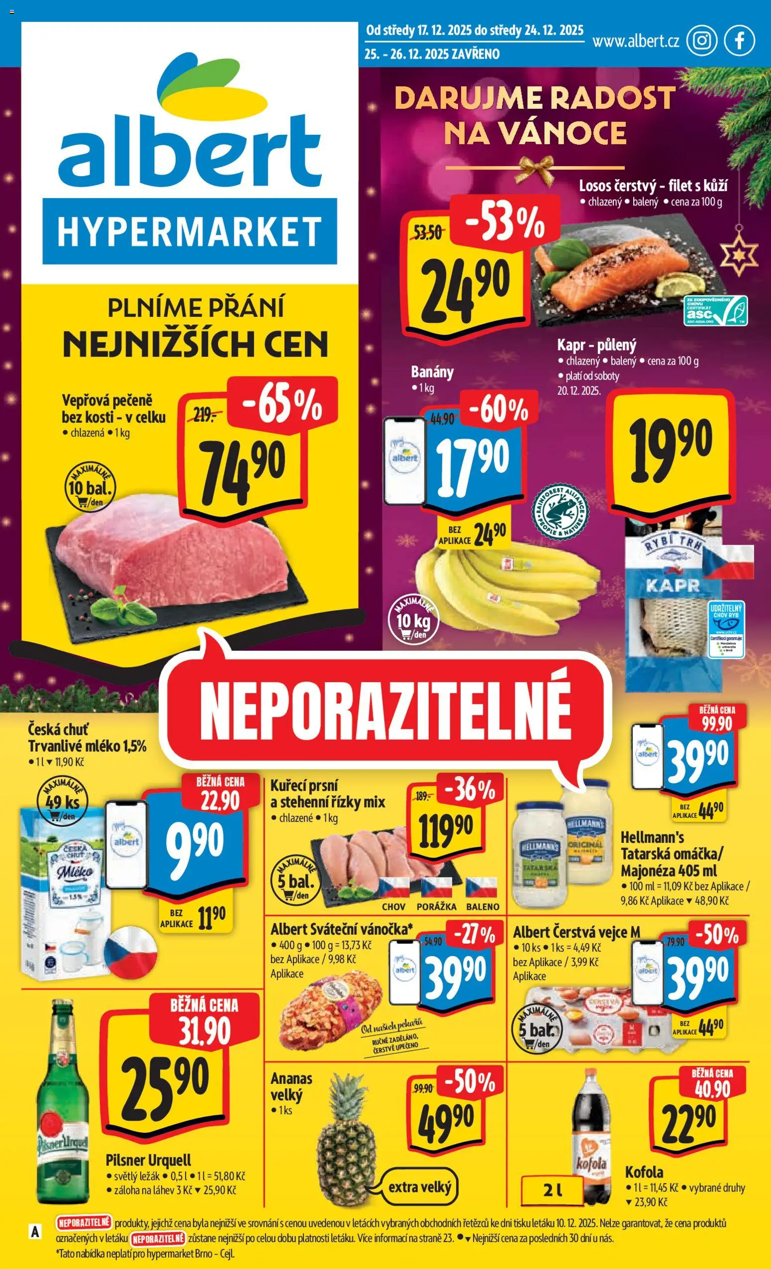 Albert leták - Hypermarket od 27.12.2025 | Strana: 1 | Produkty: Vepřová pečeně, Mléko, Hellmann's, Filet
