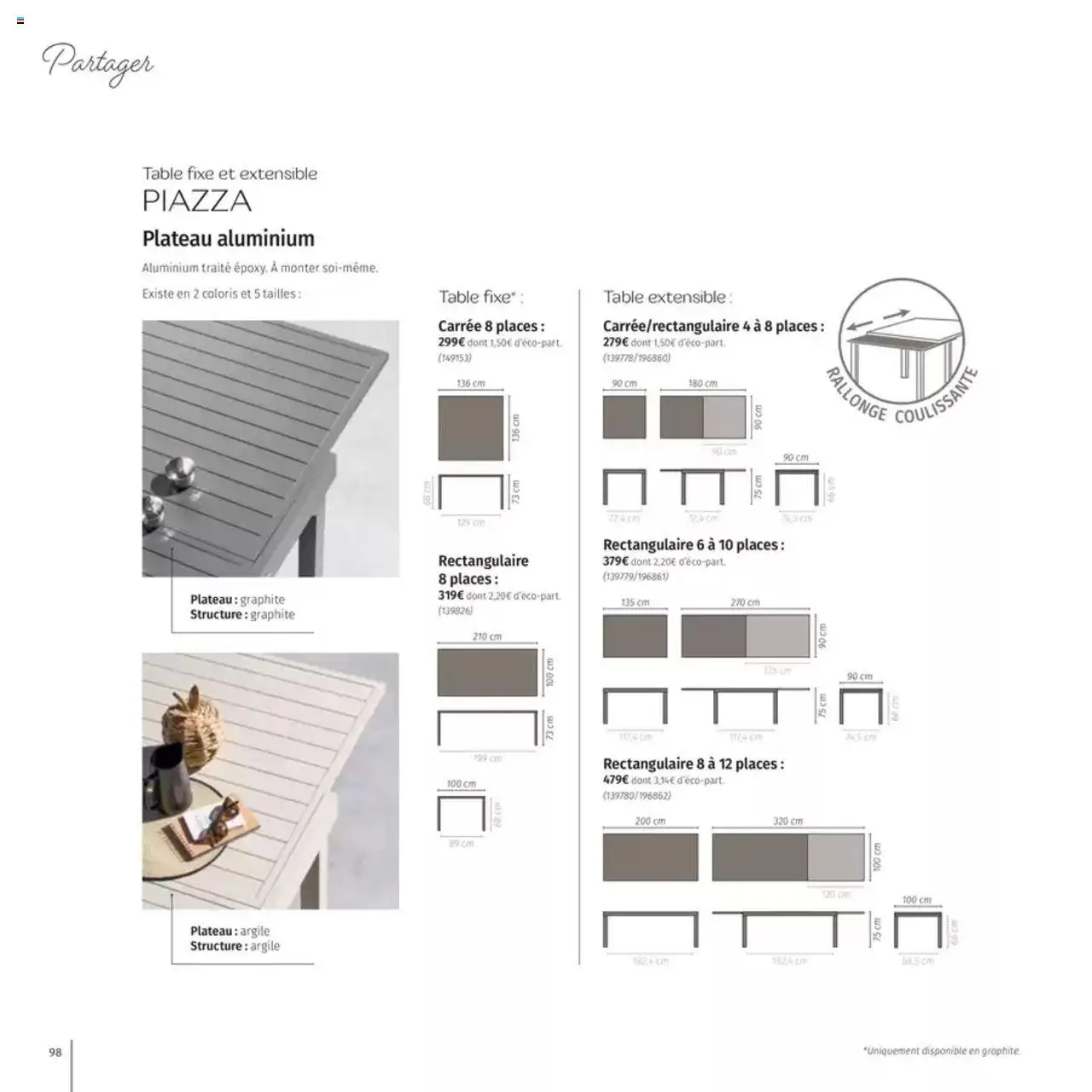 | Page: 98 | Produits: Plateau, Table extensible, Argile, Table