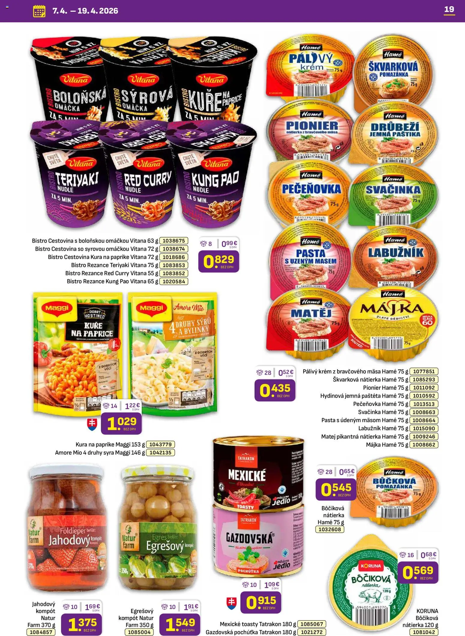 Nové Libex akcie – leták je platný od 07.04.2026 | Strana: 19 | Produkty: Rezance, Krém, Omáčka