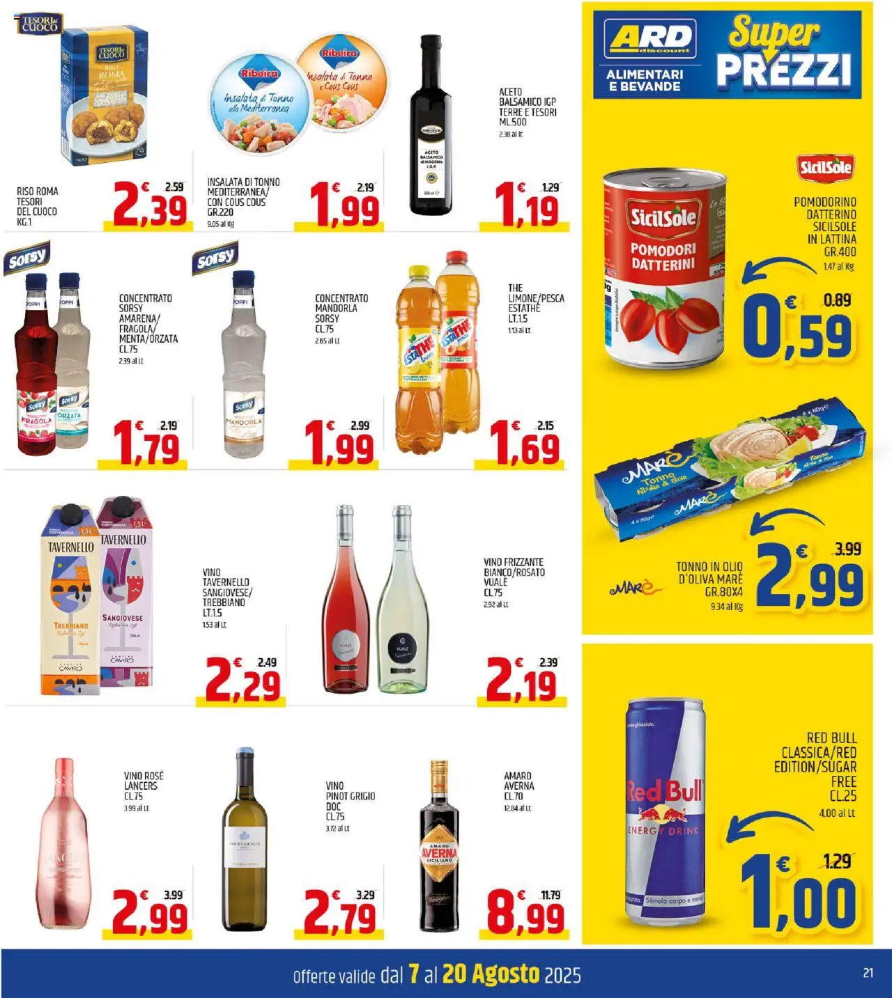 Volantino ARD Discount del 07.08.2025 | Pagina: 21 | Prodotti: Insalata, Vino, Amarena, Amaro