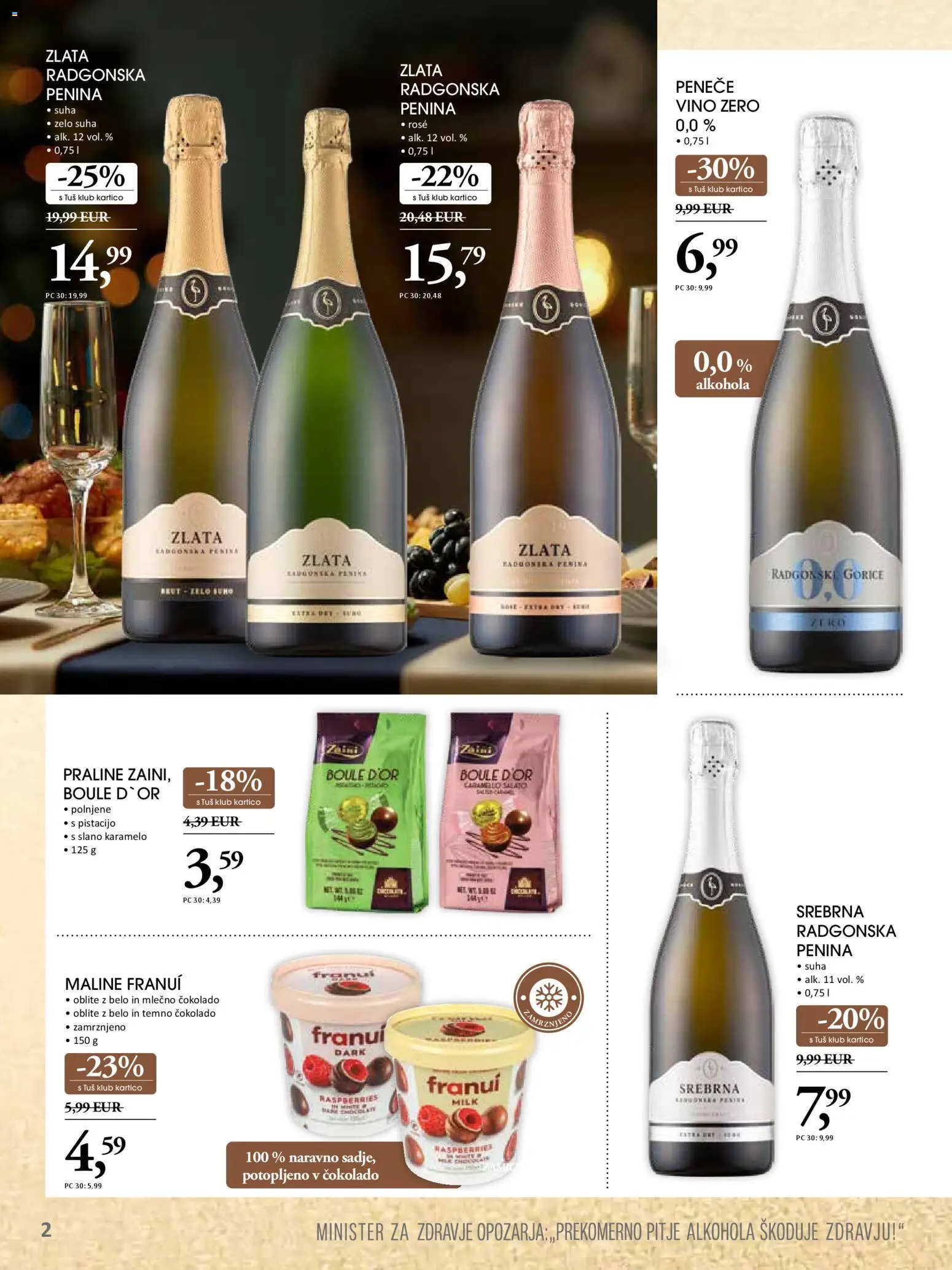 Novi Tuš katalog ponudbe – veljaven od 19.11.2025 | Stran: 2 | Izdelki: Penina, Vino, Maline