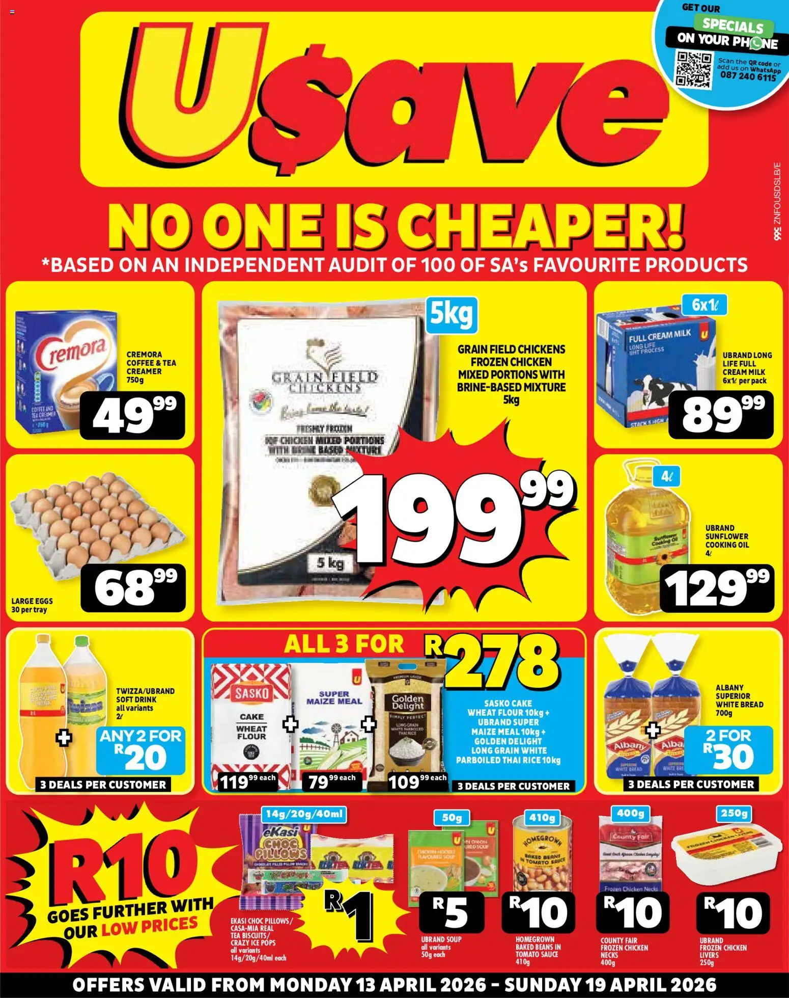New Usave catalogue – valid from 13.04.2026 | Page: 1 | Products: Flour, Milk, Coffee, Cream