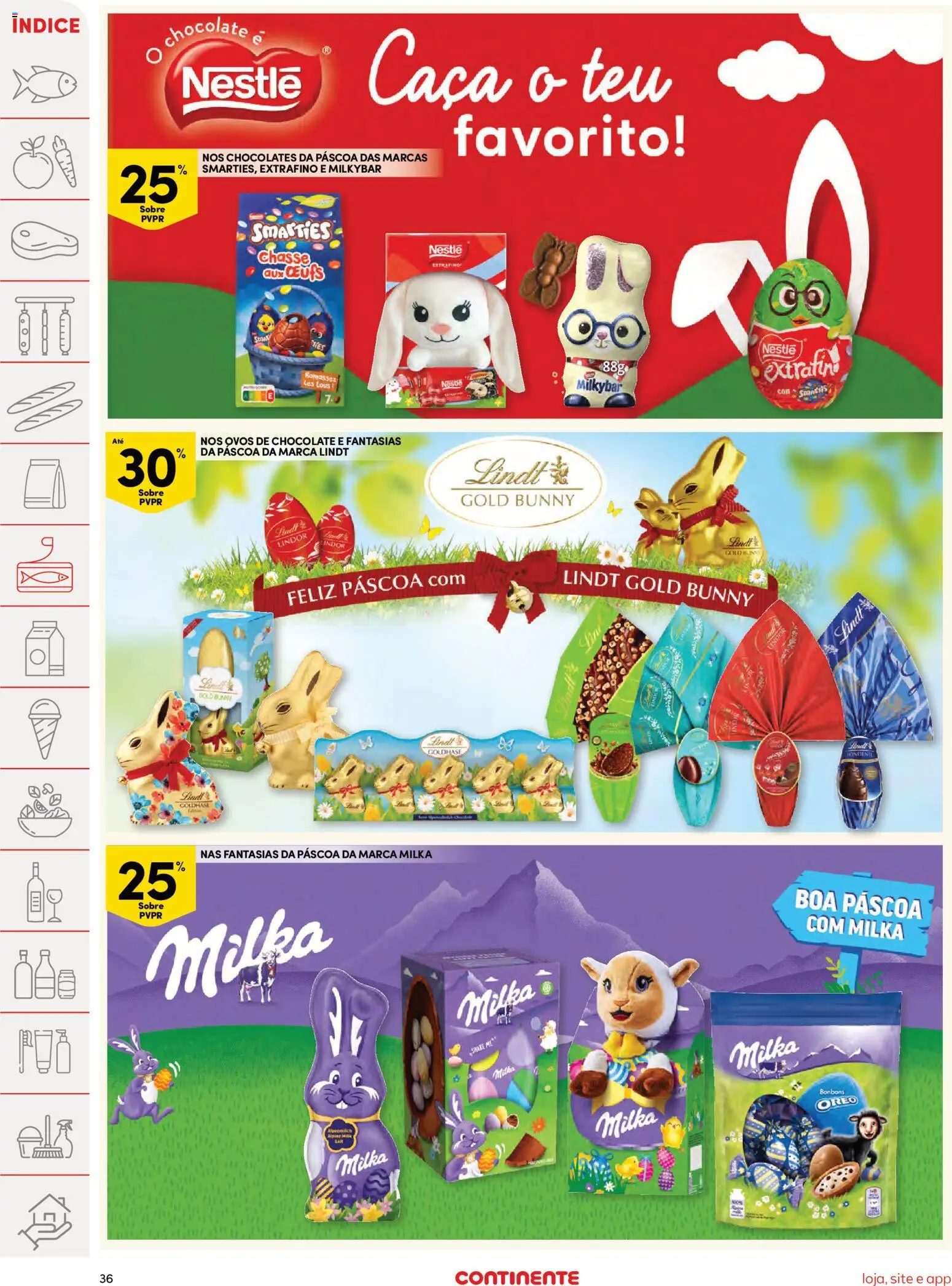 Continente Semanal Continente Bom Dia │ válido de 24.03.2026 | Página: 36 | Produtos: Chocolates, Ovos, Nestlé, Chocolate