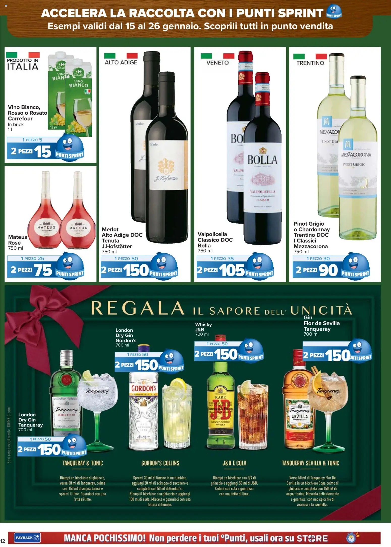 Volantino Carrefour del 15.01.2026 | Pagina: 12 | Prodotti: Acqua tonica, Whisky, Acqua, Arancia