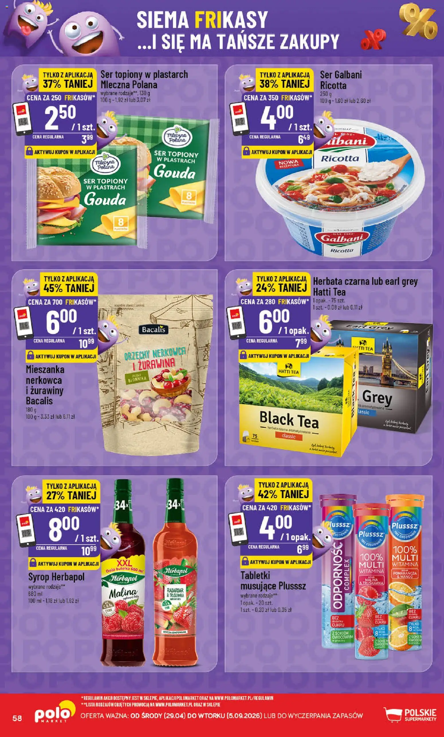 POLOmarket gazetka od 29.04.2026 | Strona: 58 | Produkty: Syrop, Ser topiony w plastrach, Malina, Ser