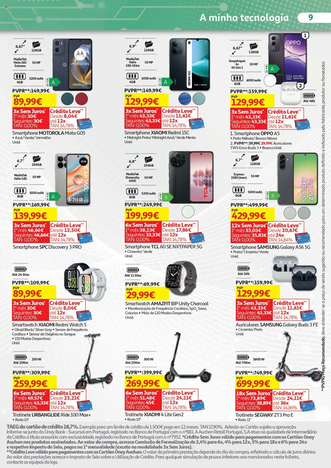 Auchan - Tecno 25 dias │ válido de 02.10.2025 | Página: 9 | Produtos: Smartphone, Banco, Smartwatch, Trotinete