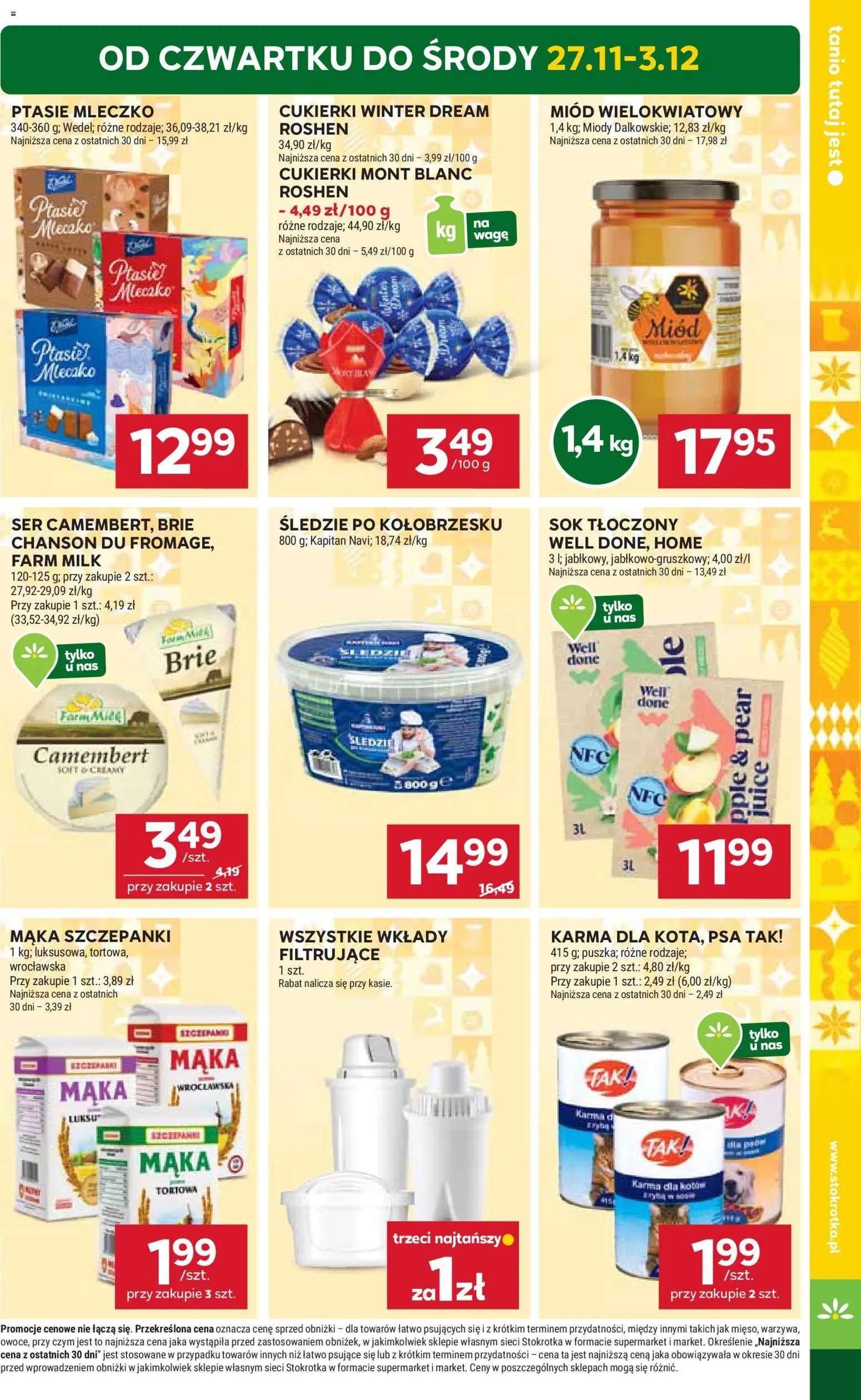 Stokrotka Gazetka - Market od 27.11.2025 | Strona: 3 | Produkty: Miód, Camembert, Ser, Sok