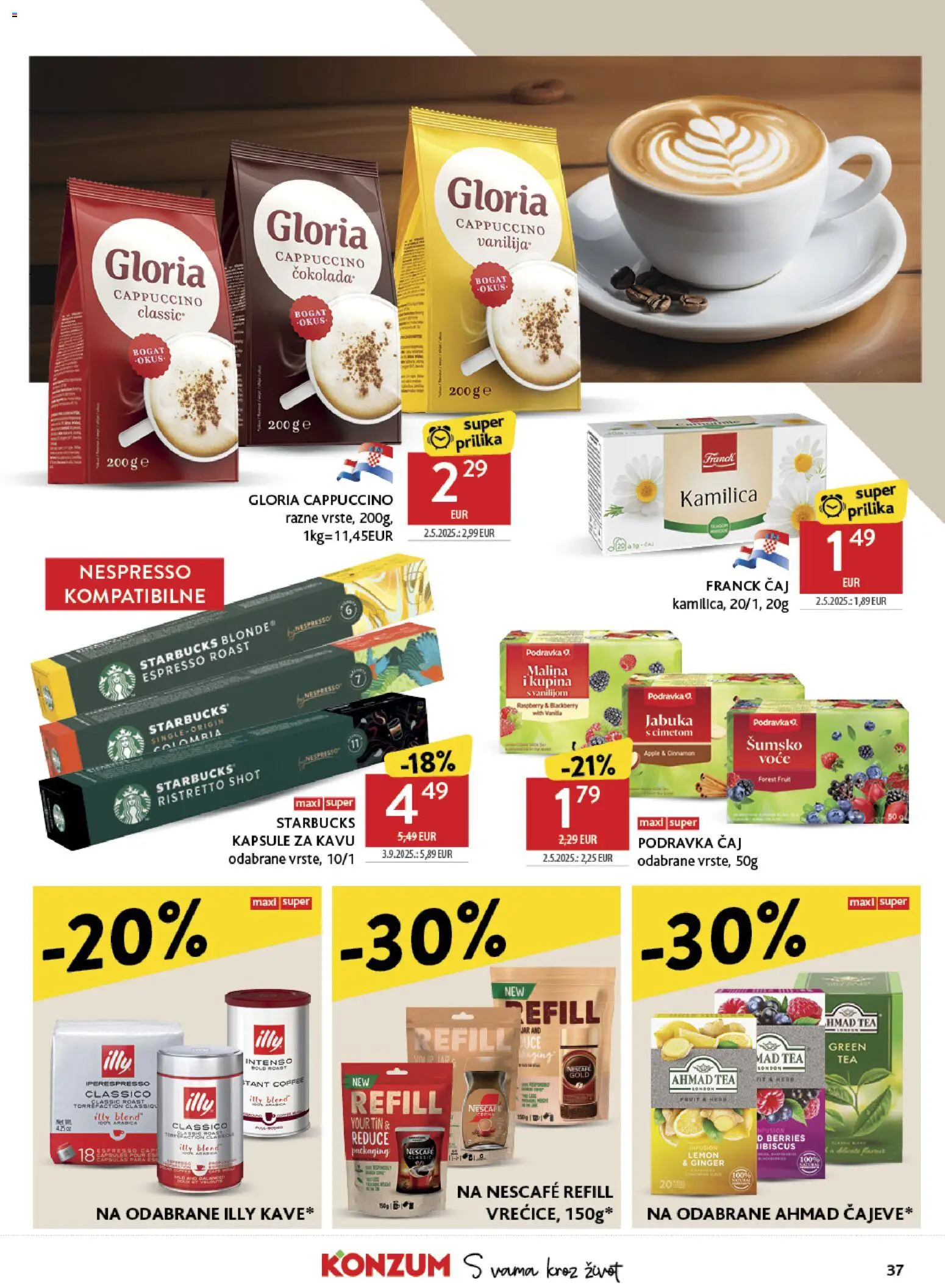 Konzum HR akciós ujság - amely érvényes a következő dátumtól: 25.02.2026 | Oldal: 37 | Termékek: Nescafé, Cappuccino, Tea