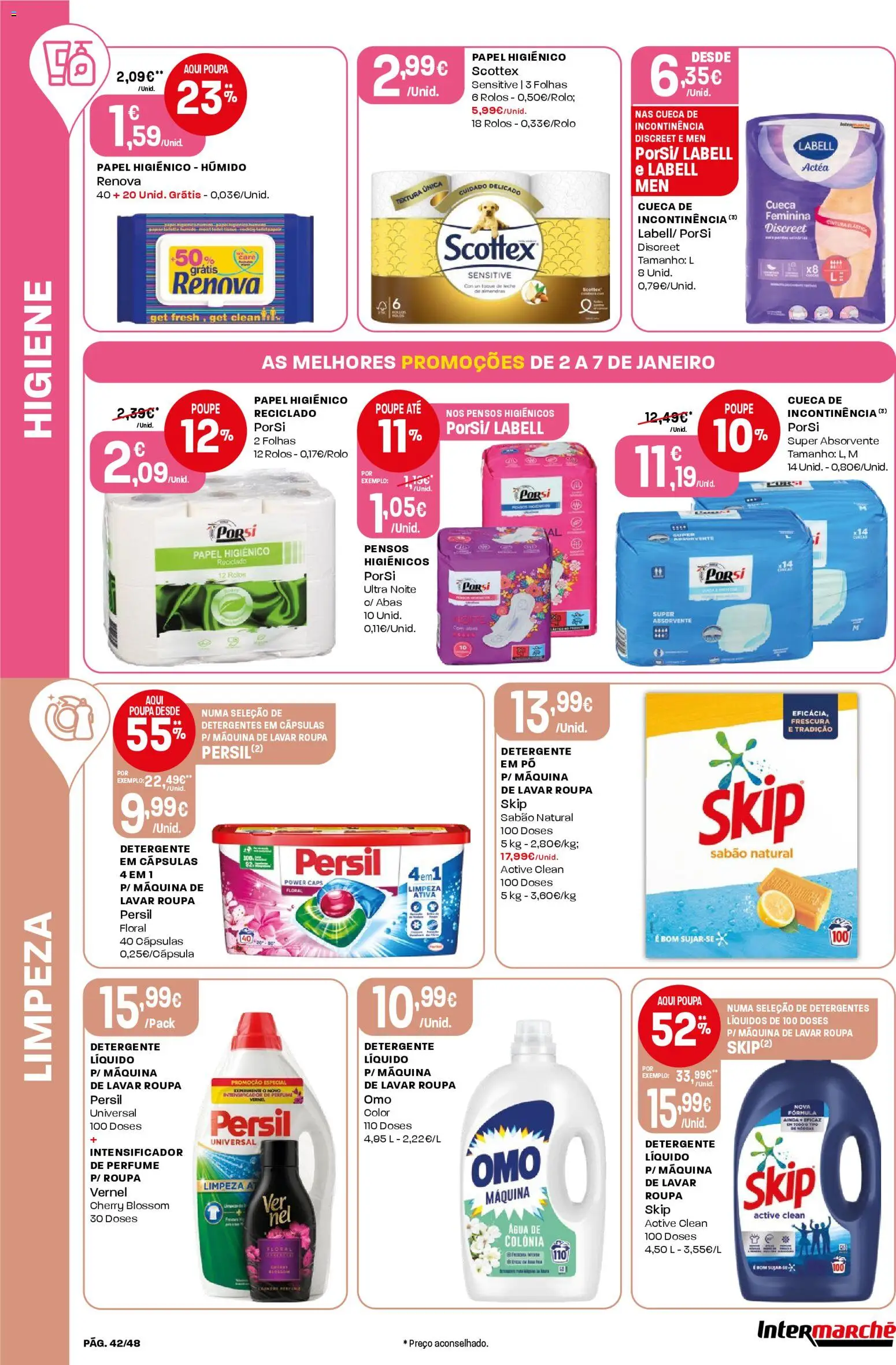 Intermarché folheto │ válido de 02.01.2026 | Página: 42 | Produtos: Agua, Máquina de lavar, Sabão, Detergente