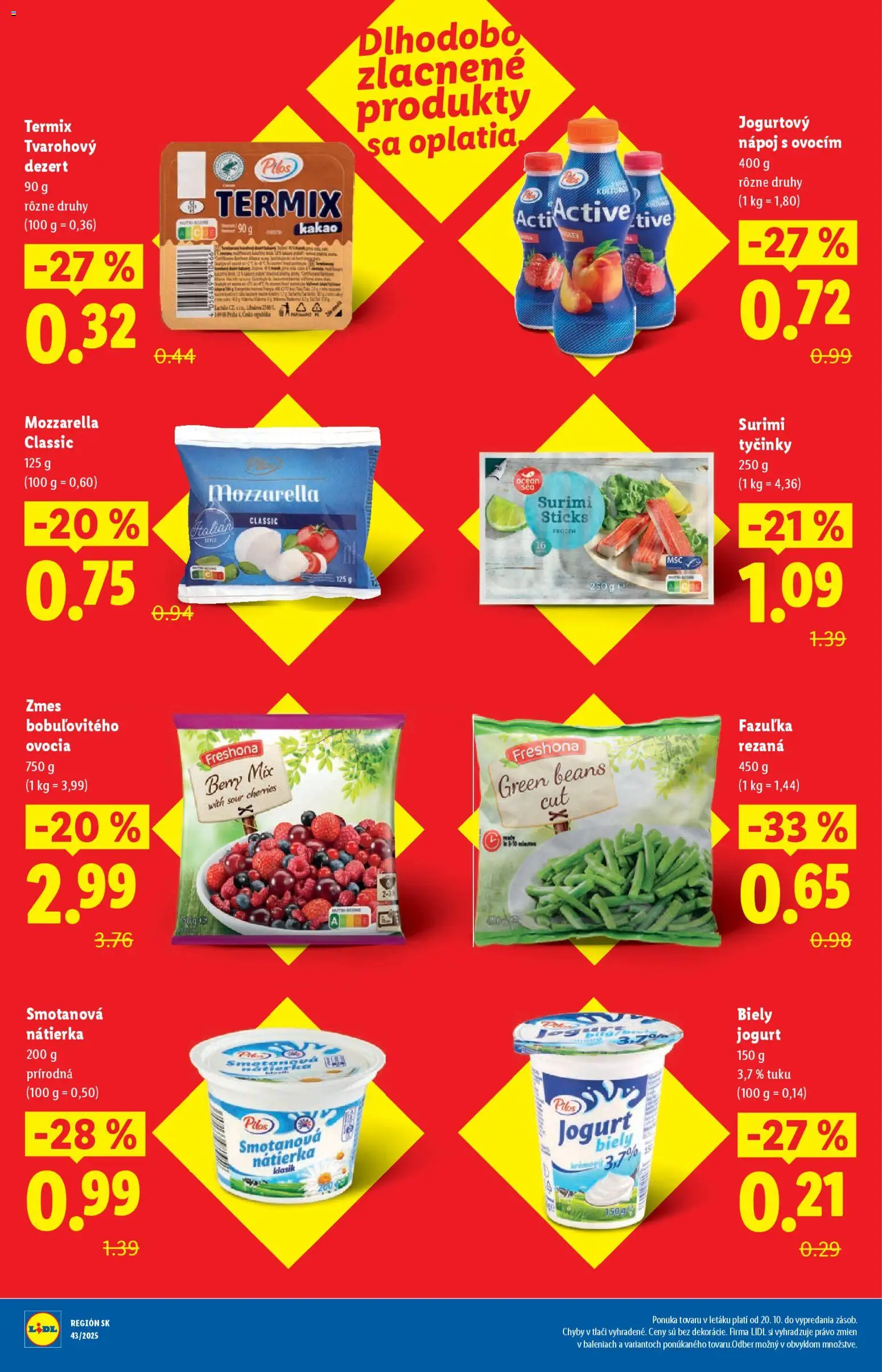 Nové Lidl akcie – leták je platný od 27.10.2025 | Strana: 4 | Produkty: Jogurt, Mozzarella, Biely jogurt, Kakao