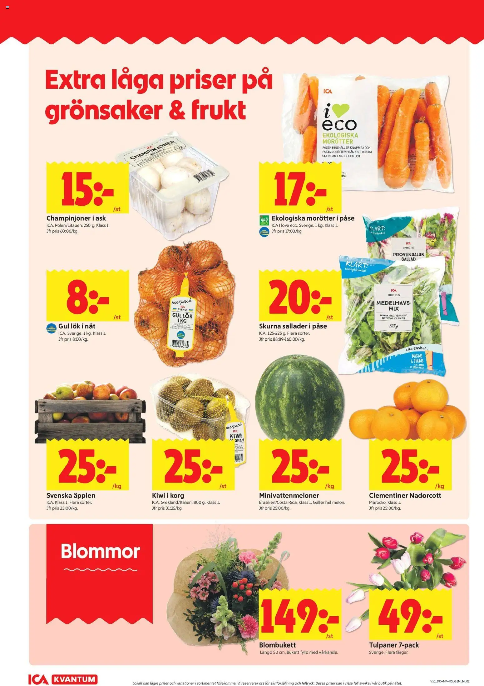 ICA Kvantum reklamblad aktuell från 02.03.2026 | Sida: 2 | Produkter: Korg, Äpplen, Kiwi, Sallad