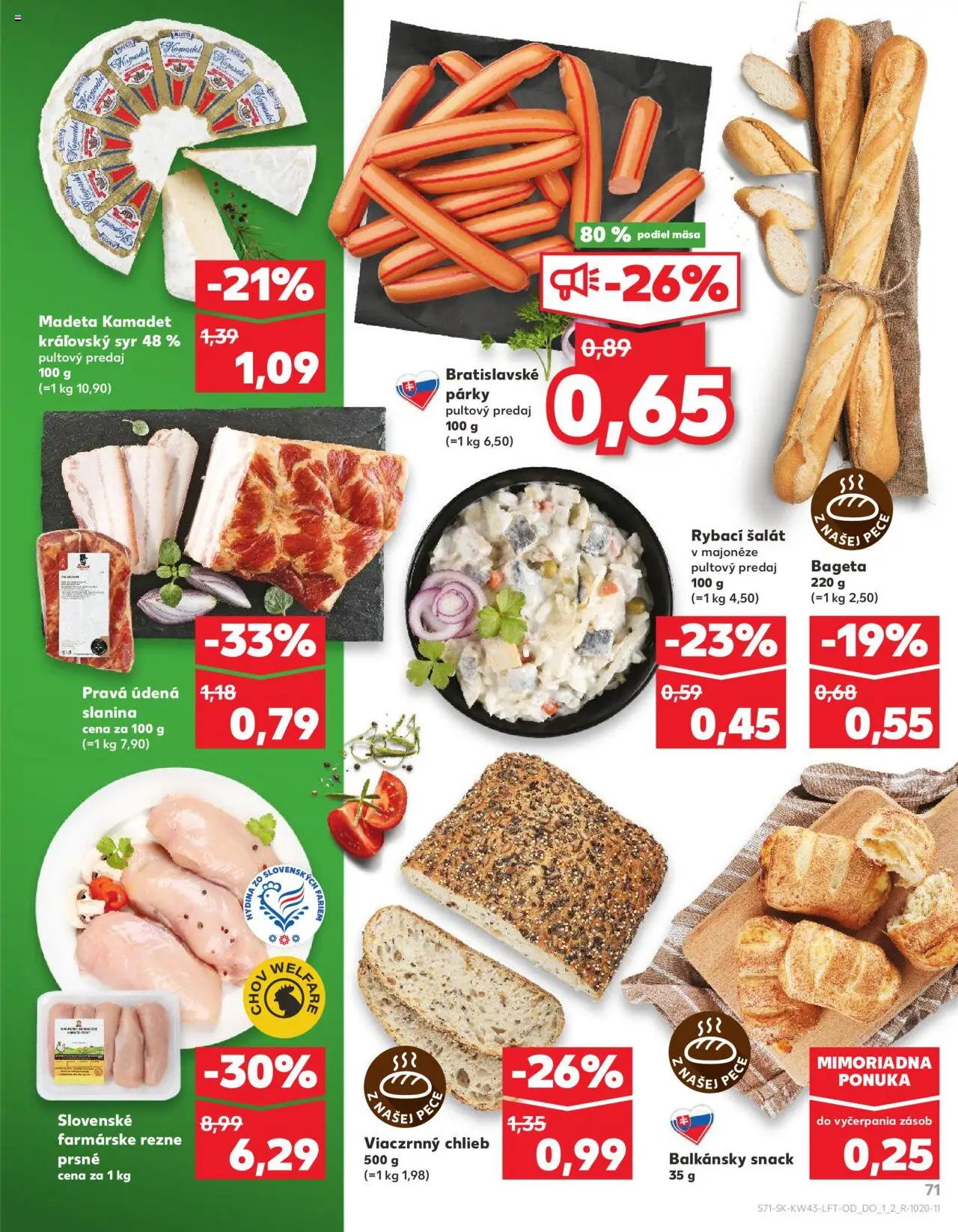 Nové Kaufland akcie – leták je platný od 23.10.2025 | Strana: 71 | Produkty: Chlieb, Slanina, Šalát, Párky