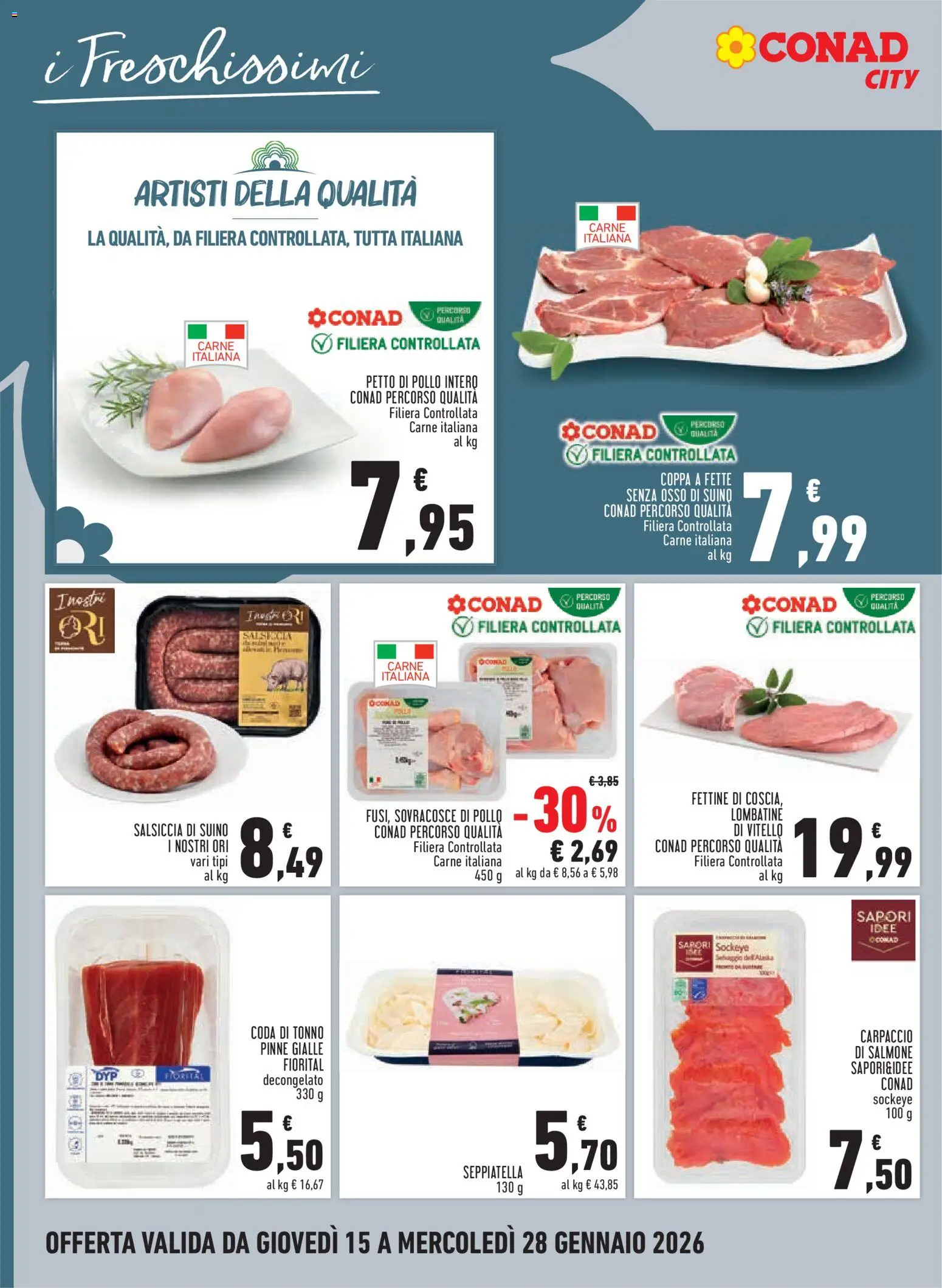 Volantino Conad del 15.01.2026 | Pagina: 6 | Prodotti: Petto di Pollo, Salmone, Vitello, Tonno