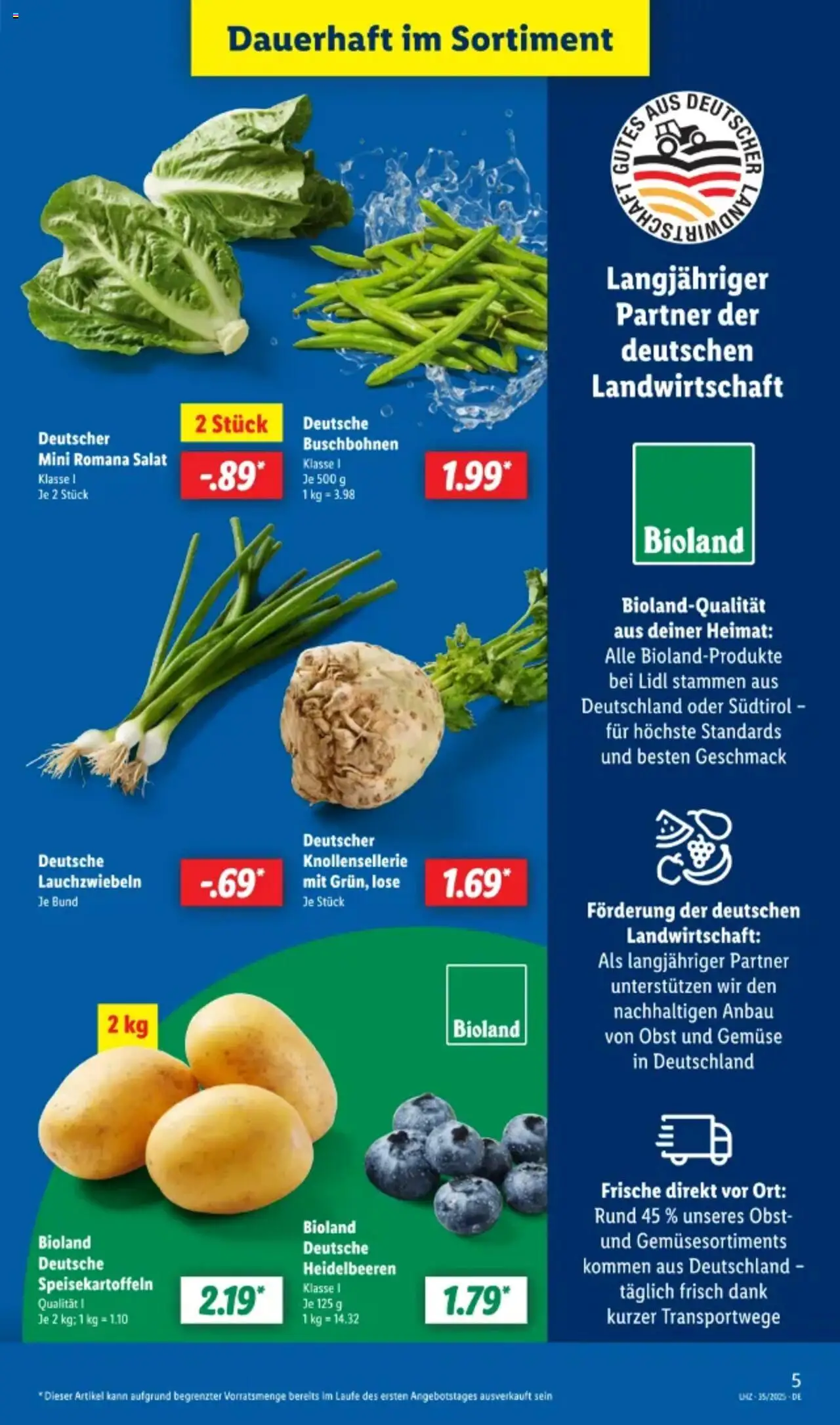 Lidl Prospekt 	 - gültig ab dem 25.08.2025 | Seite: 5 | Produkte: Heidelbeeren, Gemüse, Obst, Salat