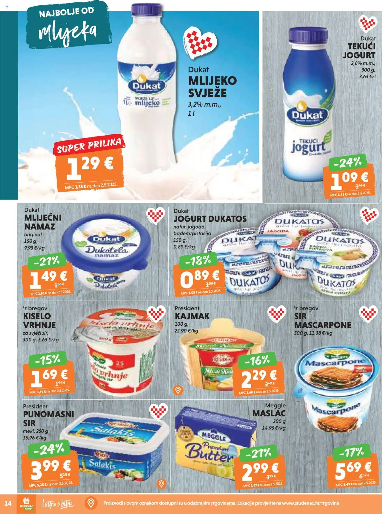 Studenac katalog | vrijedi od 15.10.2025 | Stranica: 14 | Proizvodi: Mliječni namaz, Maslac, Jogurt, Namaz