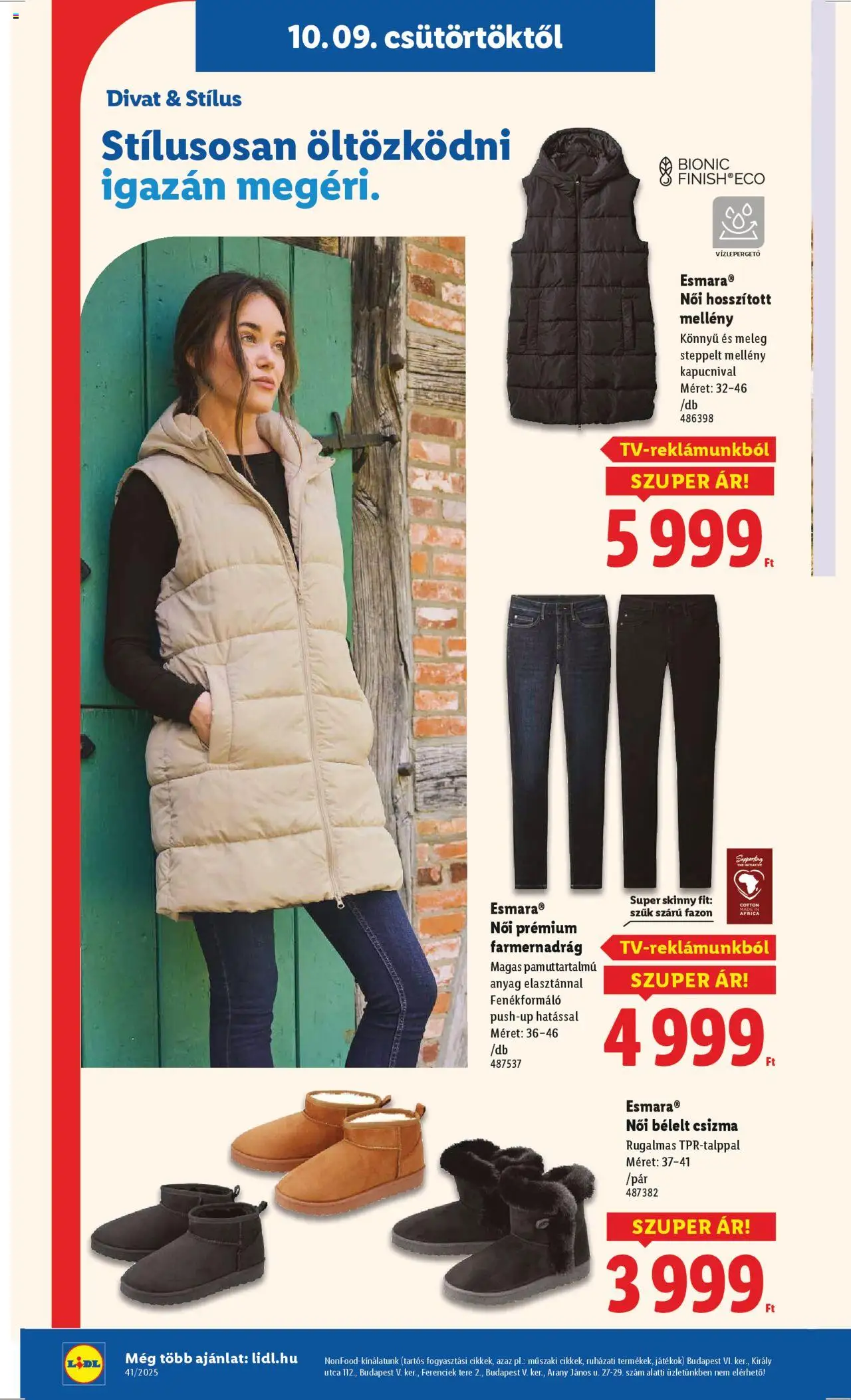 Lidl akciós ujság - amely érvényes a következő dátumtól: 09.10.2025 | Oldal: 32 | Termékek: Csizma, Farmernadrág, Játékok, Mellény