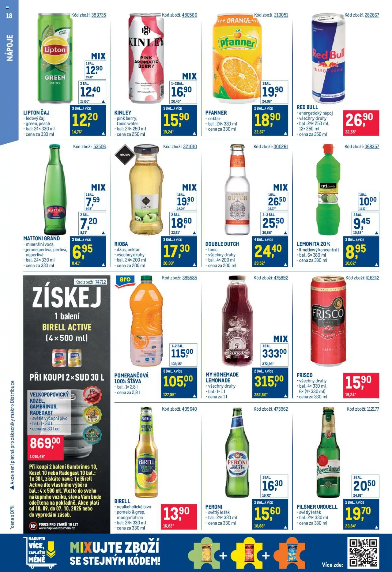 Makro leták - Gastronomie od 10.09.2025 | Strana: 18 | Produkty: Mattoni, Pivo, Frisco, Ice tea