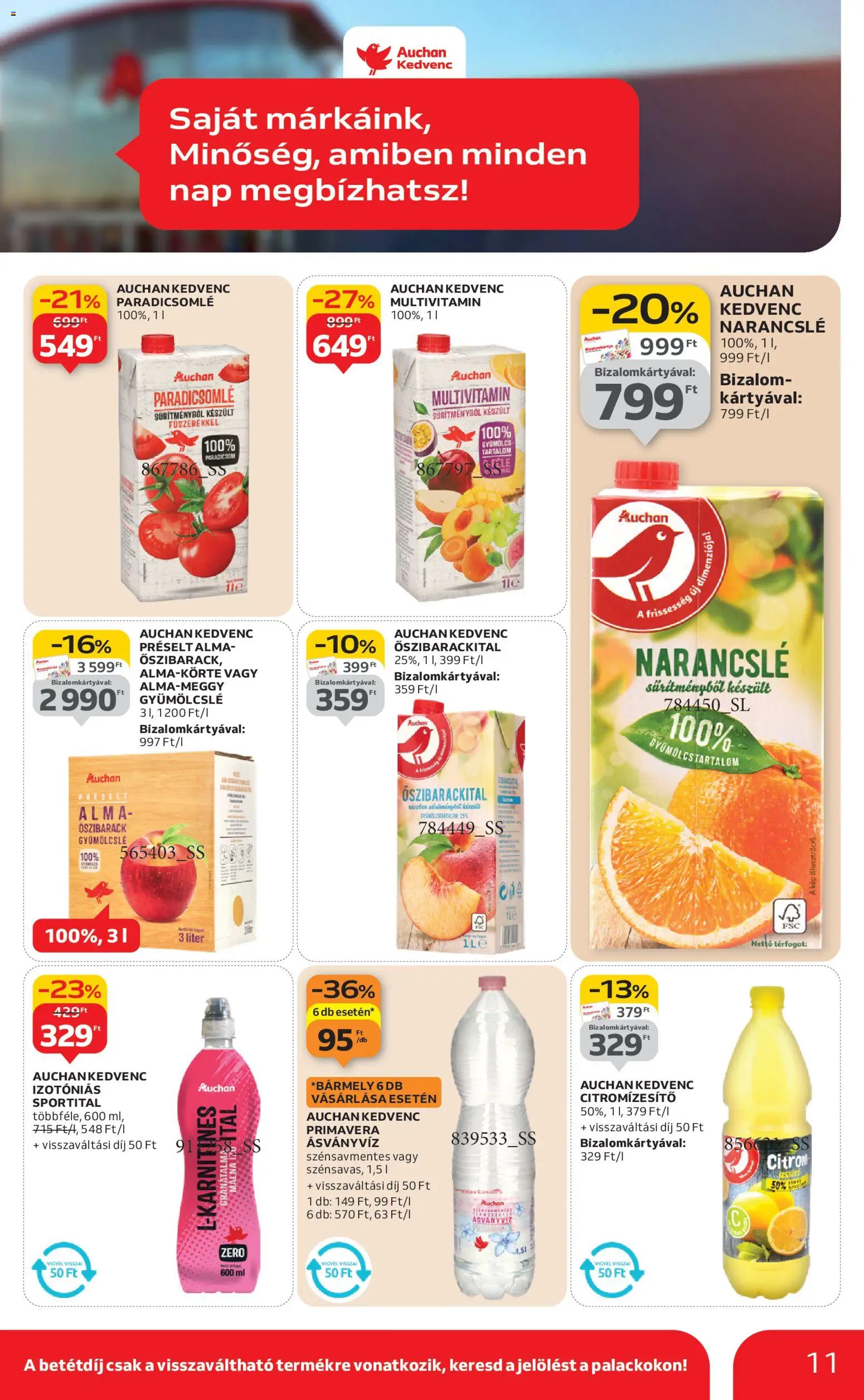 Auchan akciós ujság - amely érvényes a következő dátumtól: 22.01.2026 | Oldal: 11 | Termékek: Paradicsomlé, Ásványvíz, Alma, Multivitamin
