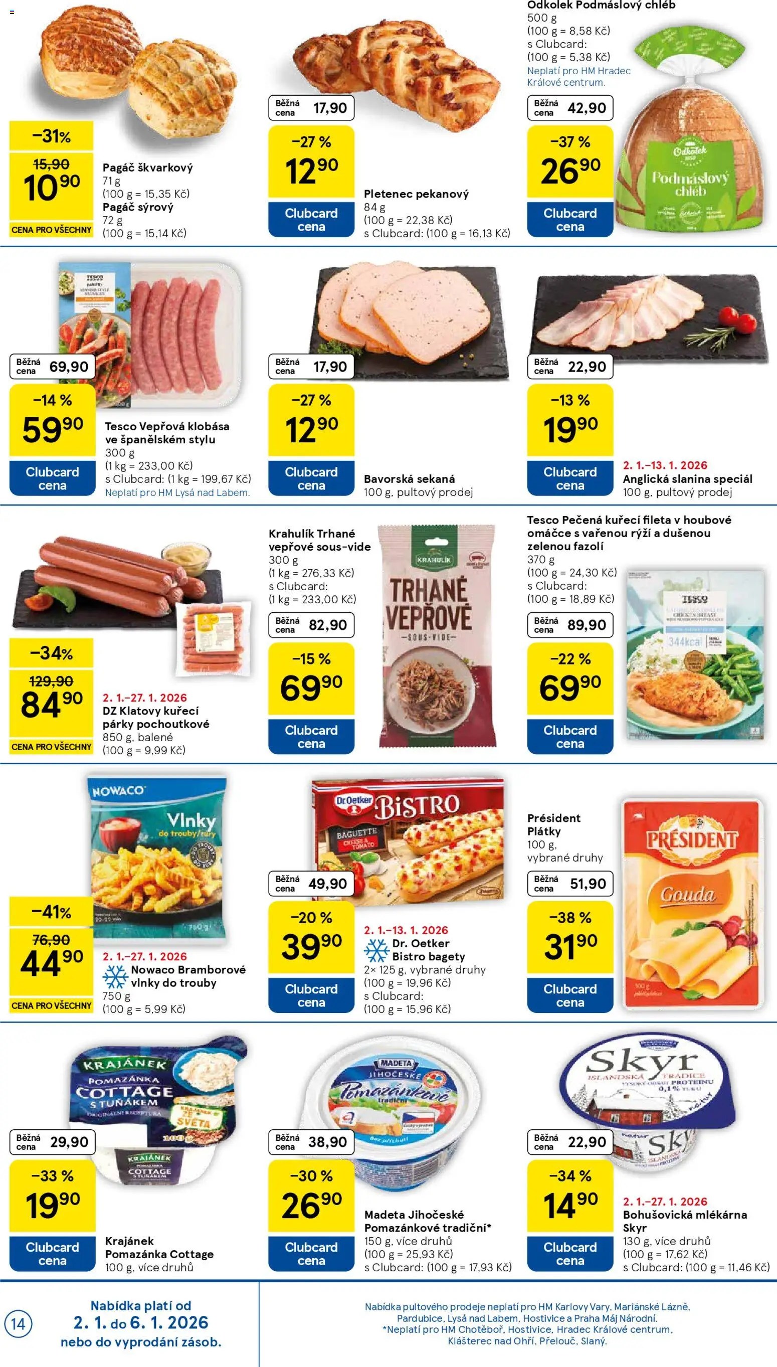 Tesco leták - Hypermarket od 02.01.2026 | Strana: 14 | Produkty: Gouda, Chléb, Sous vide, Bagety