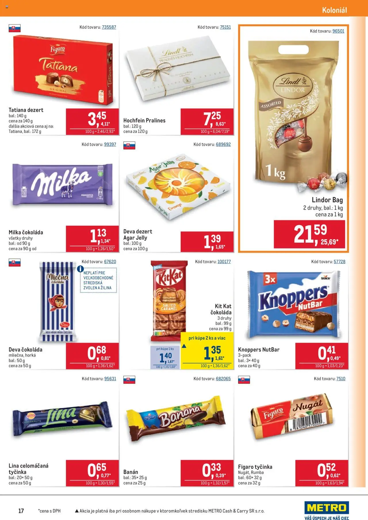 Metro maloobchod │ platný od 16.07.2025 | Strana: 17 | Produkty: Lindor, Lindt, Čokoláda, Milka