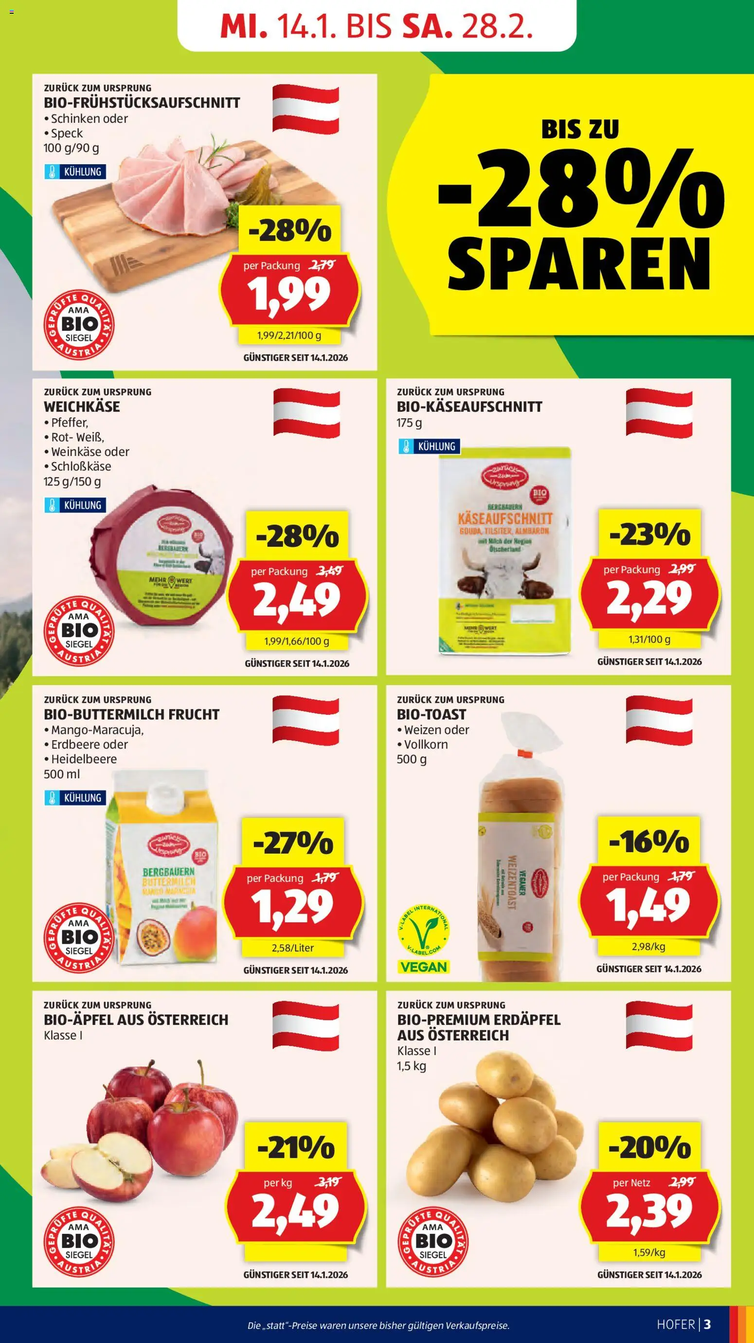 Hofer Flugblatt gültig ab 14.01.2026 | Seite: 5 | Produkte: Mango, Milch, Schinken