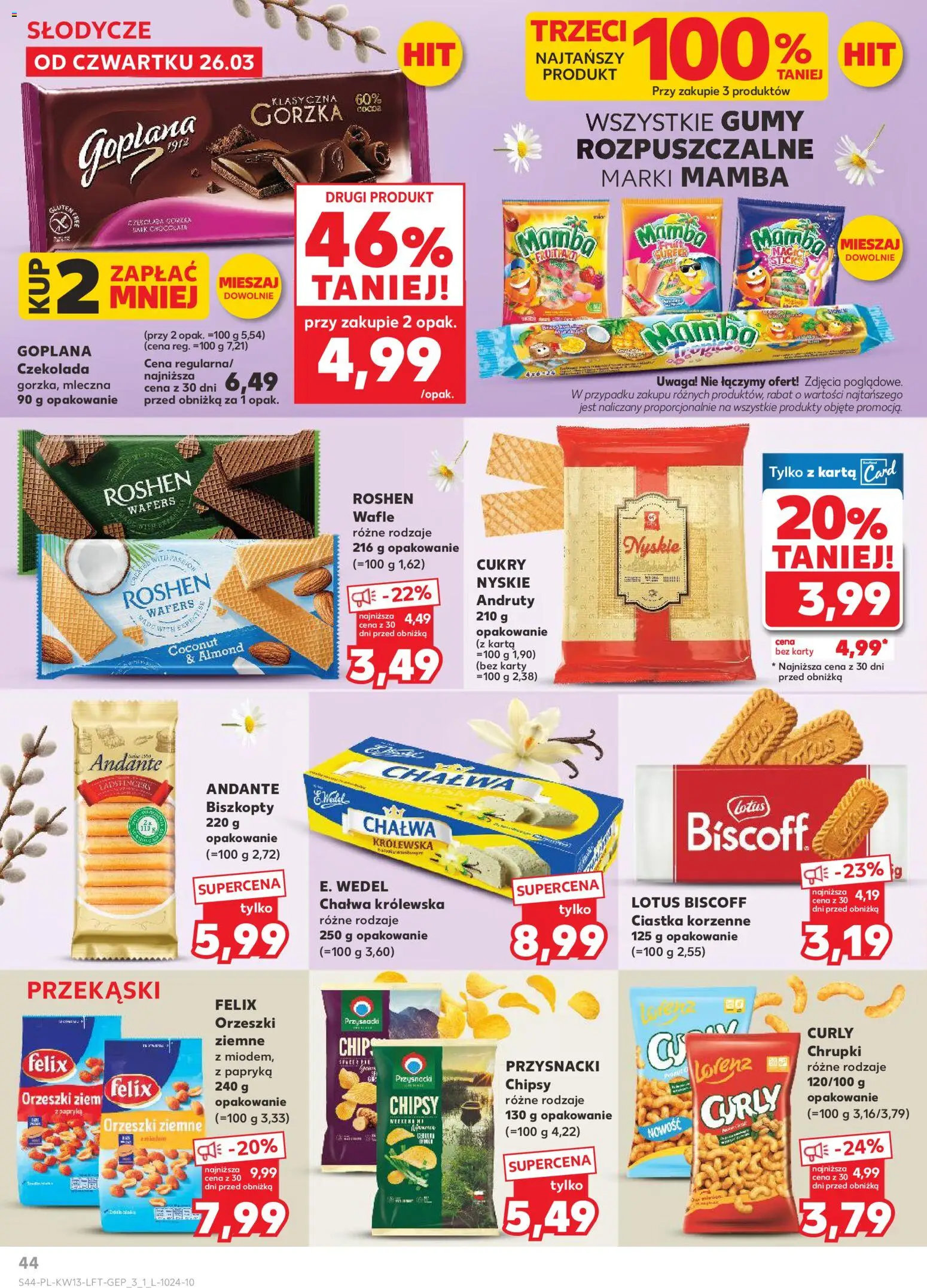 Kaufland Polsko leták od 26.03.2026 | Strana: 44 | Produkty: Felix, Lotus Biscoff, Karty, Lotus