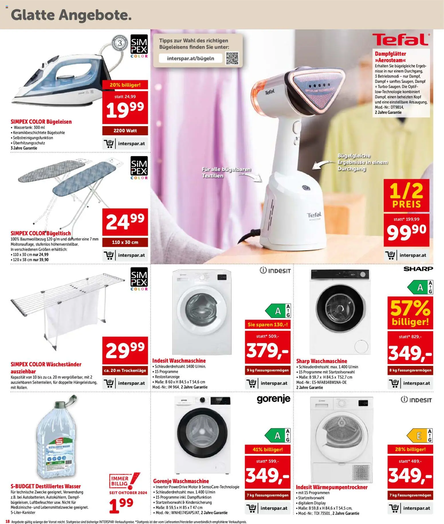 Interspar Flugblatt - Niederösterreich gültig ab 02.01.2026 | Seite: 18 | Produkte: Wasser, Waschmaschine, Bügeleisen