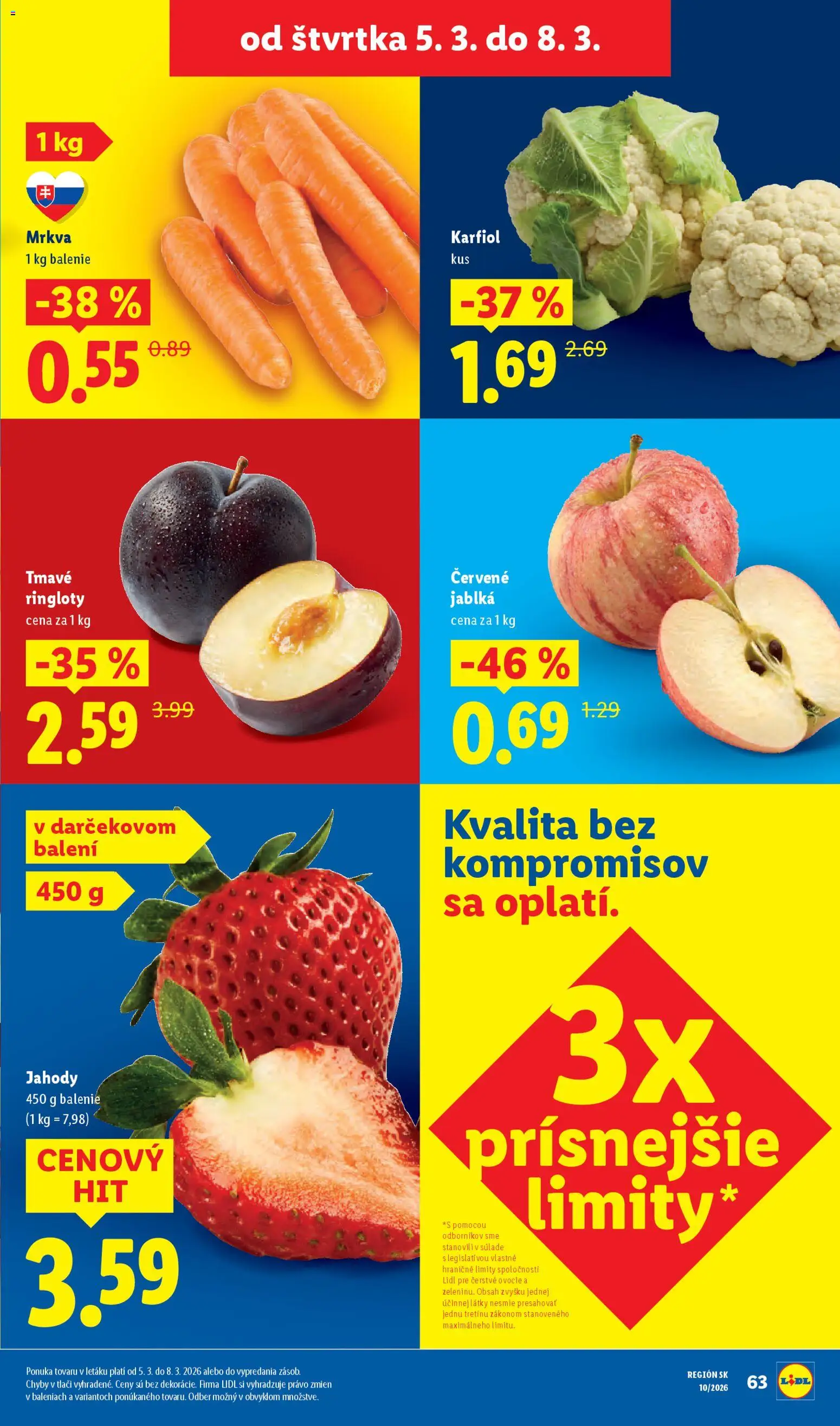 Nové Lidl akcie – leták je platný od 05.03.2026 | Strana: 15 | Produkty: Karfiol, Jahody, Mrkva, Ovocie