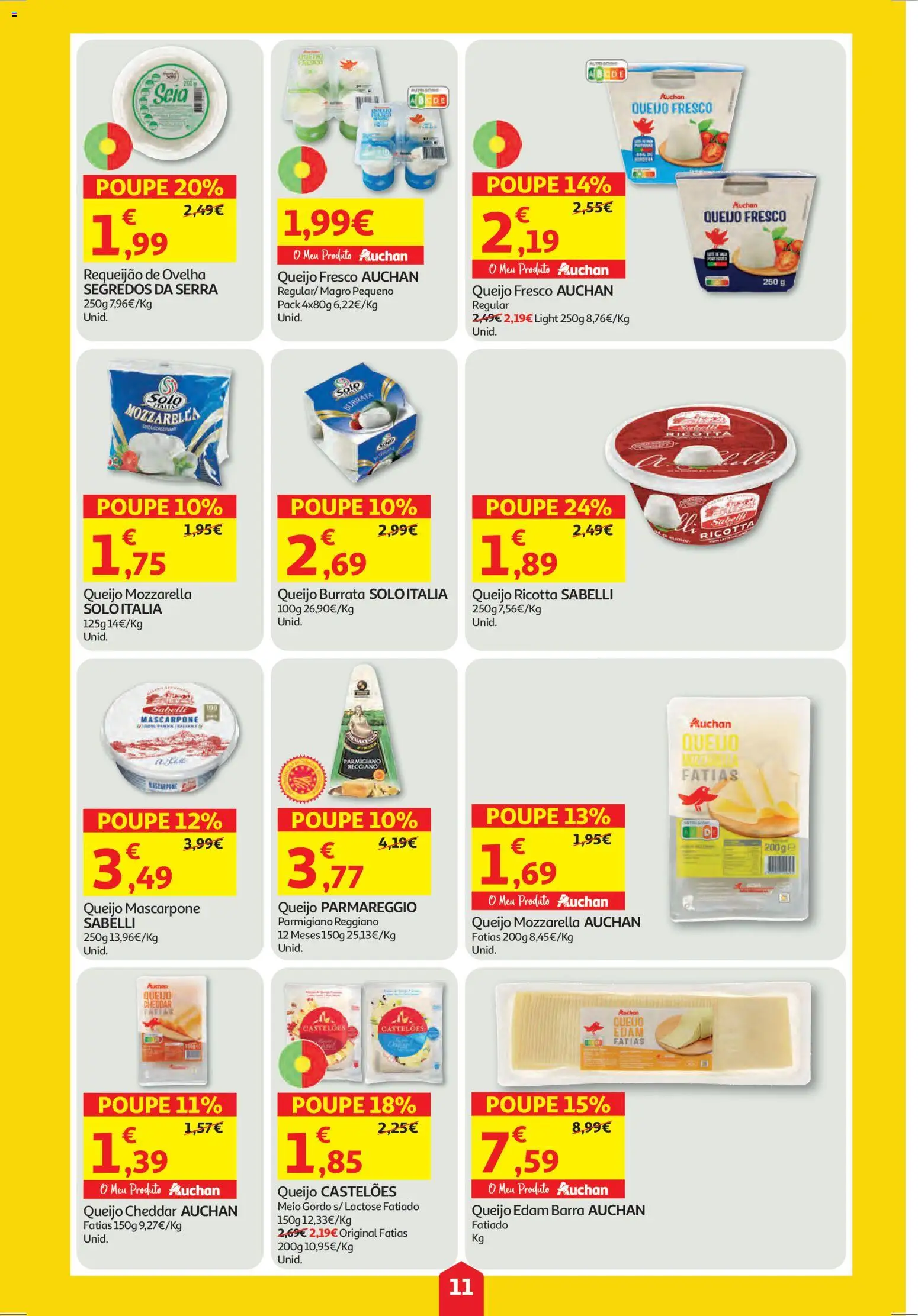 Auchan folheto │ válido de 04.12.2025 | Página: 11 | Produtos: Queijo mascarpone, Requeijão, Cheddar, Mascarpone