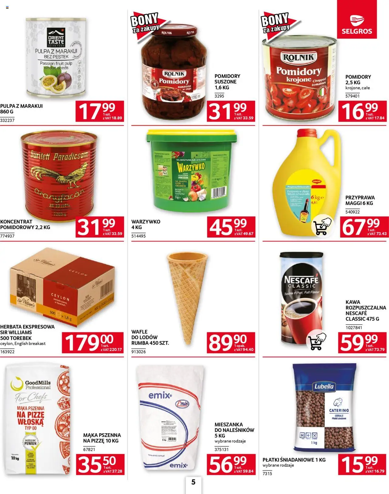 Selgros cash&carry Gazetka - Oferta dla gastronomii od 14.08.2025 | Strona: 5 | Produkty: Wafle, Pomidory suszone, Pomidory, Płatki